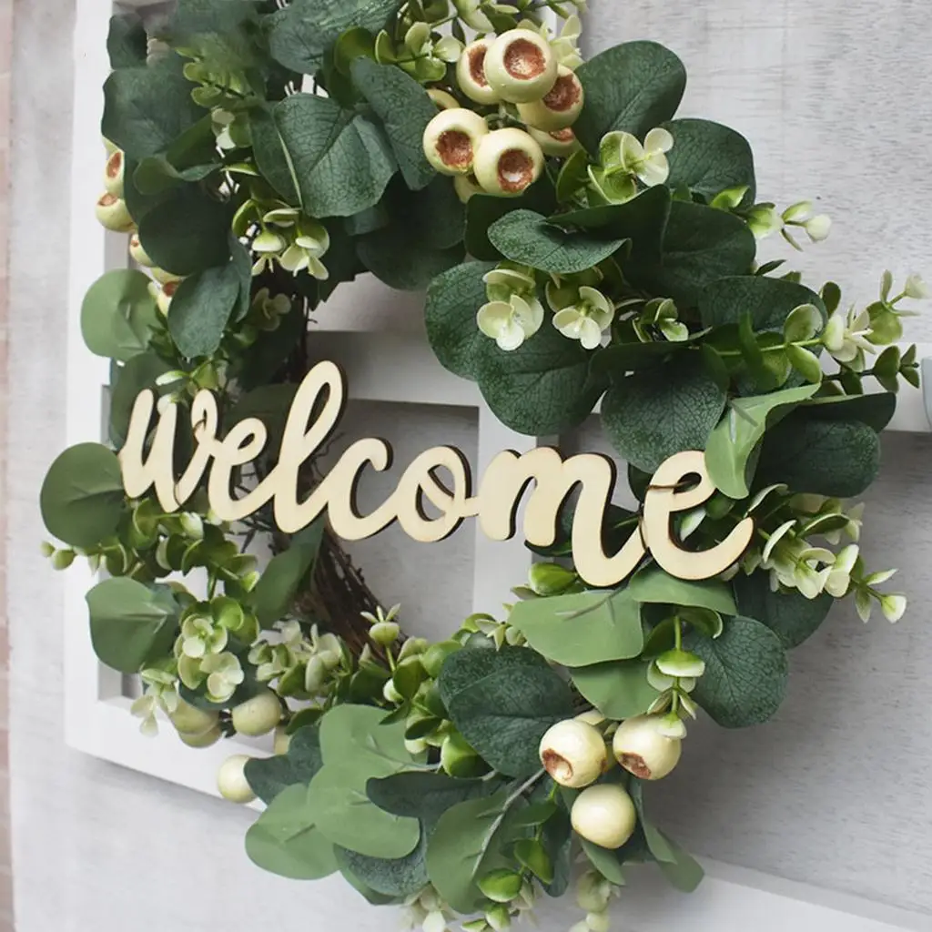 Spring  Artificial Eucalyptus Wreath Green Leaves  17inch Hanging Garland for Window Office Garden  Decoration