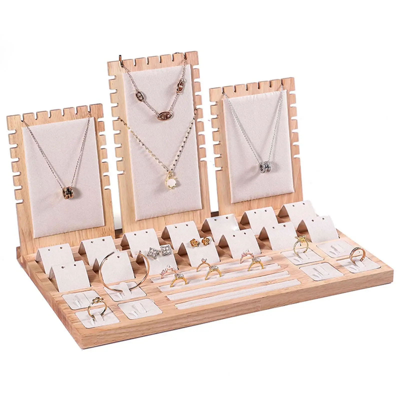 Jewelry Display Stand Bamboo Large Capacity Multipurpose Storage for Necklace Earrings