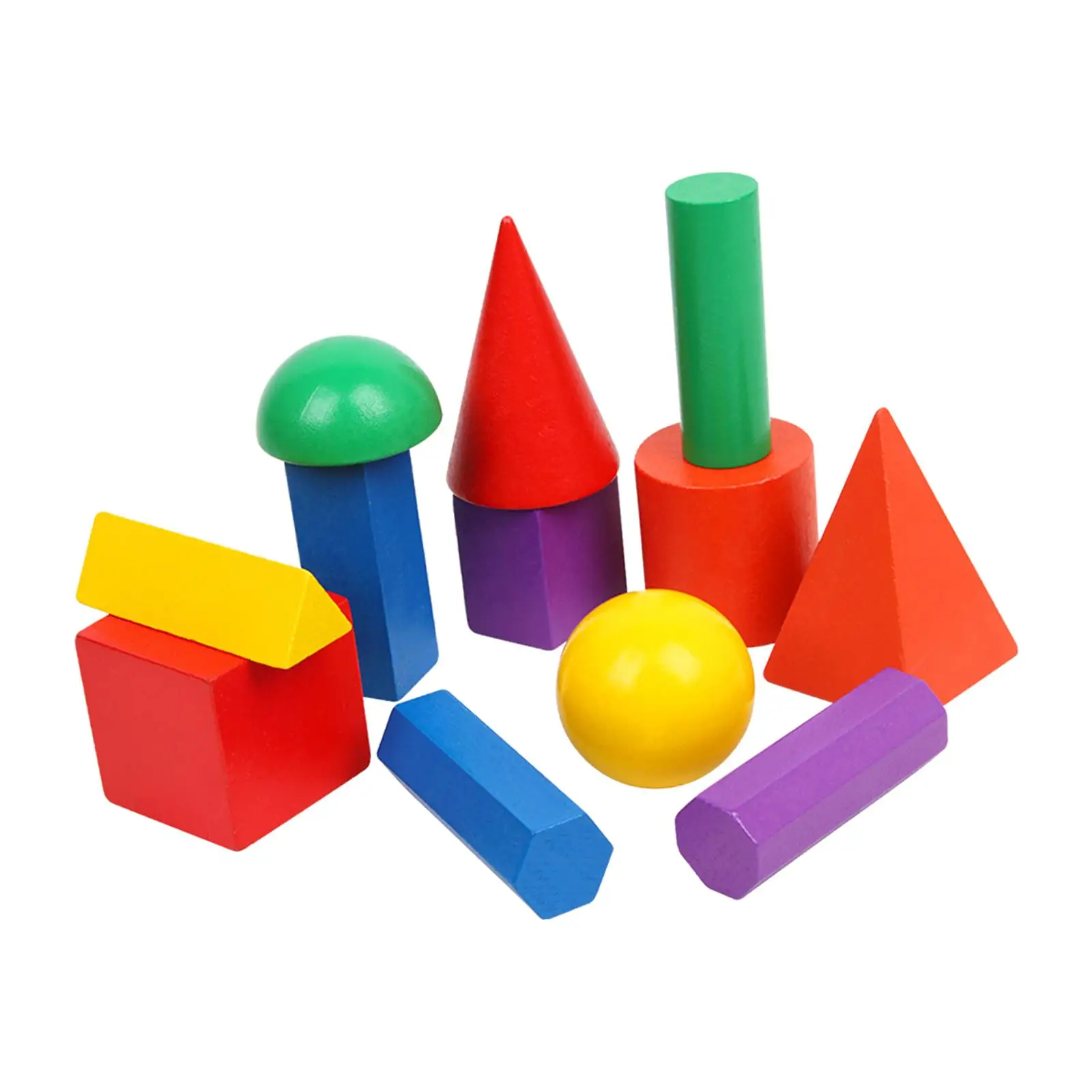 12 Pieces Wood 3D Shapes Geometric Solids Sorting Stacking Toys Geometric Shapes