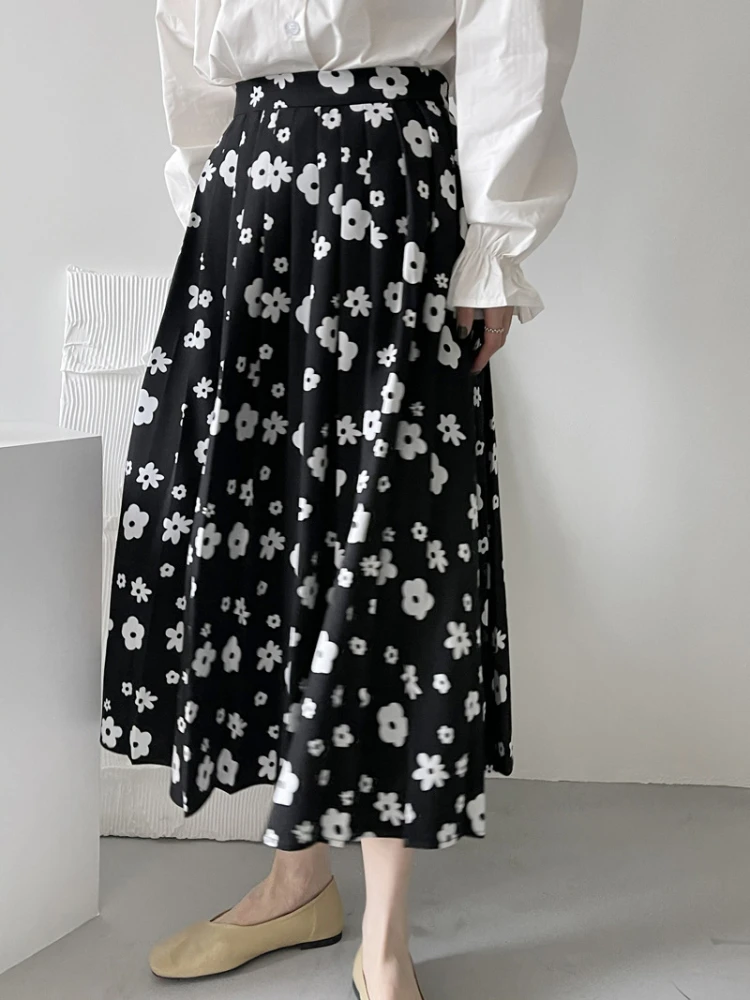 Spring New Korean Chic A-line Full Skirts High Waist Slim Midi Jupe Fresh Vintage Floral Print All-match Elegant Mujer Faldas hoop skirt