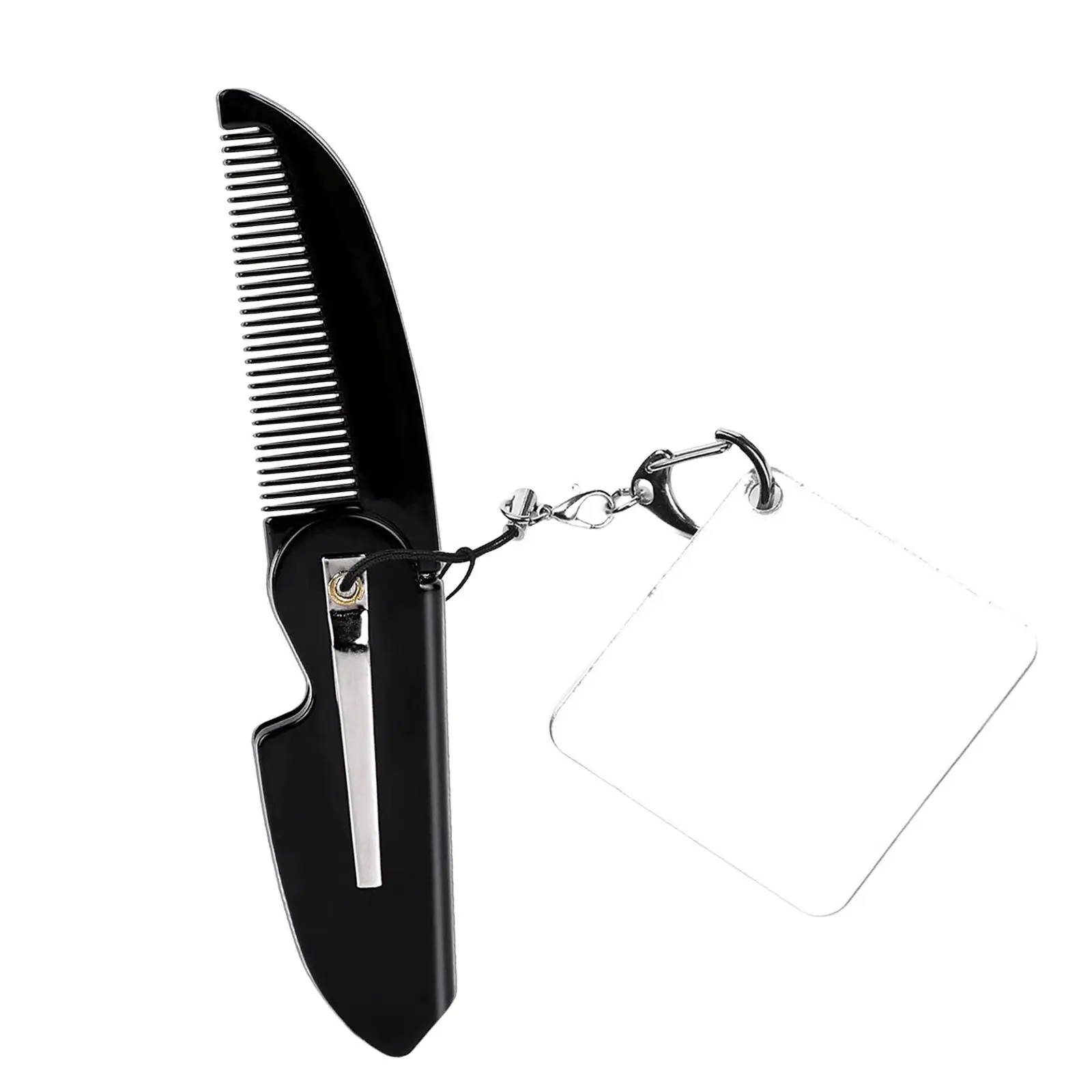 Folding Pocket Beard Comb Accessory Durable Everyday Grooming Styling Hair Easy to Use Hair Comb with Mirror with Keychain