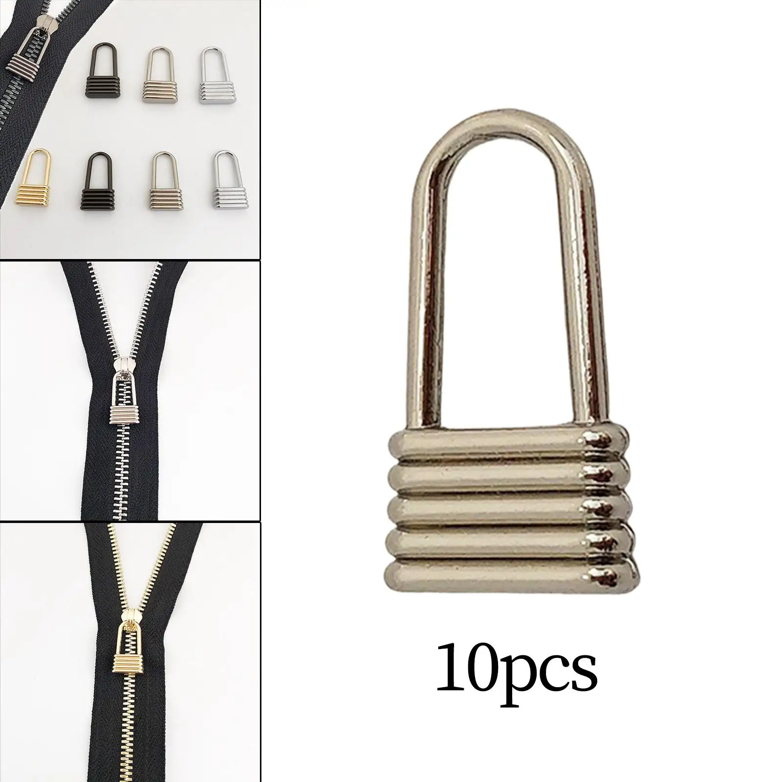 10Pcs Metal Zipper Pulls Accessories Mend Replace Handle Fixer Pull Tab Zipper Heads for Jacket Luggage Backpack Purse Suitcase