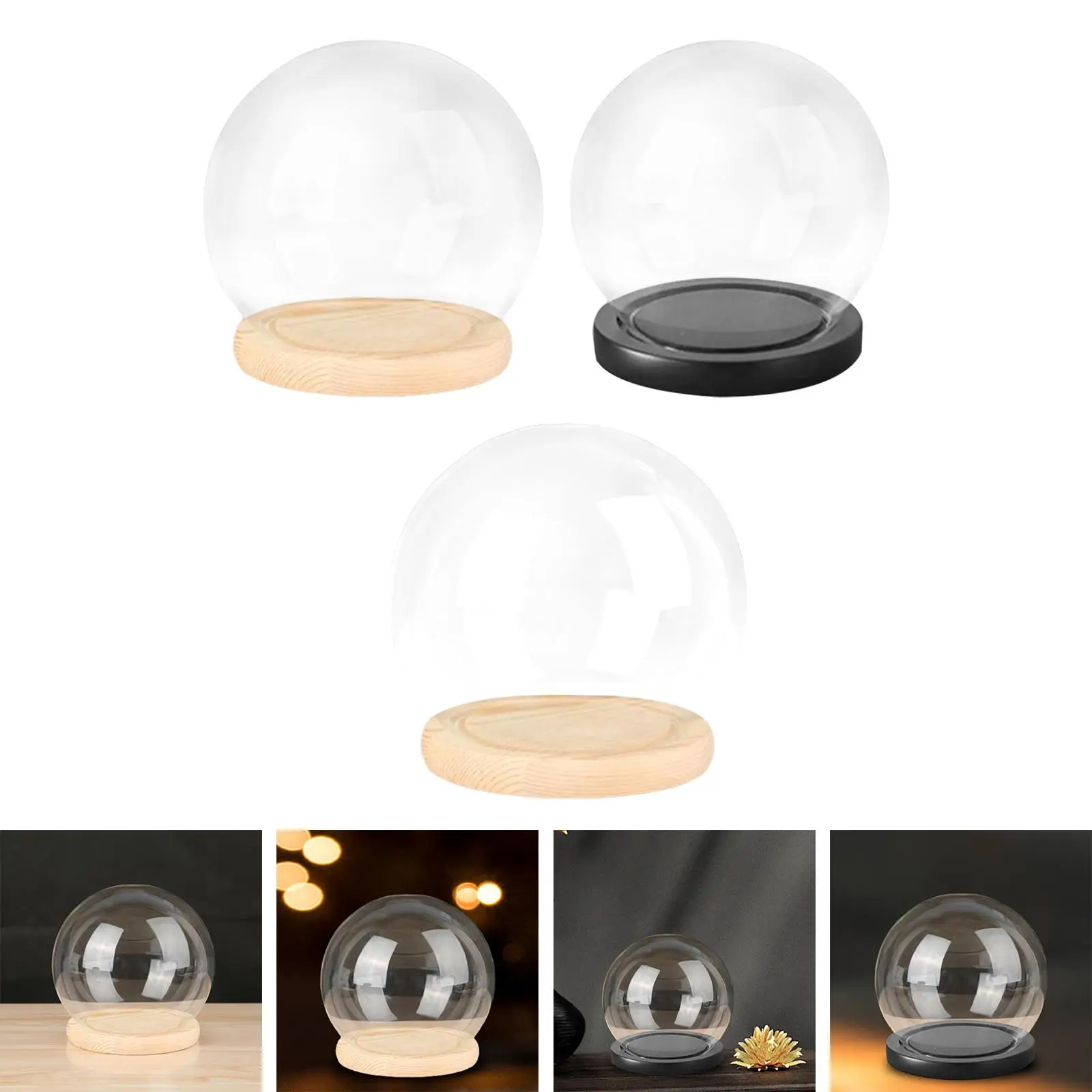 Display Dome with Base Transparent Showcase Glass Cover Container Glass Dome