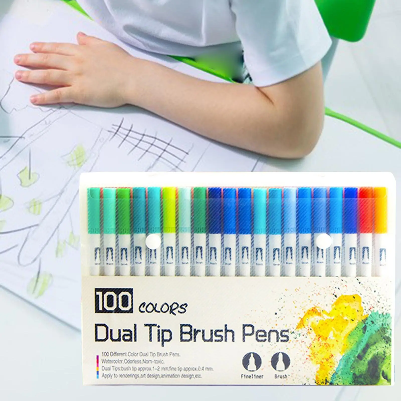 100x Dual Tip Brush Pens Coloring Writing for Child Calligraphy Art Supplies