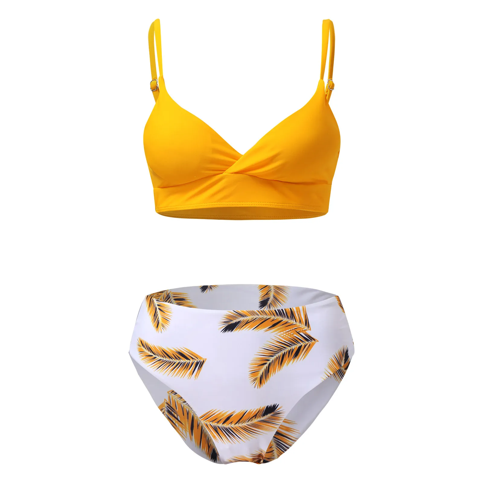 Swimsuit Yellow And Lemon Print Mid-Waist Bikini Set Swimsuit Women Sexy Lace Up Two Pieces Swimwear 2022 New Beach Bathing Suit string bikini set