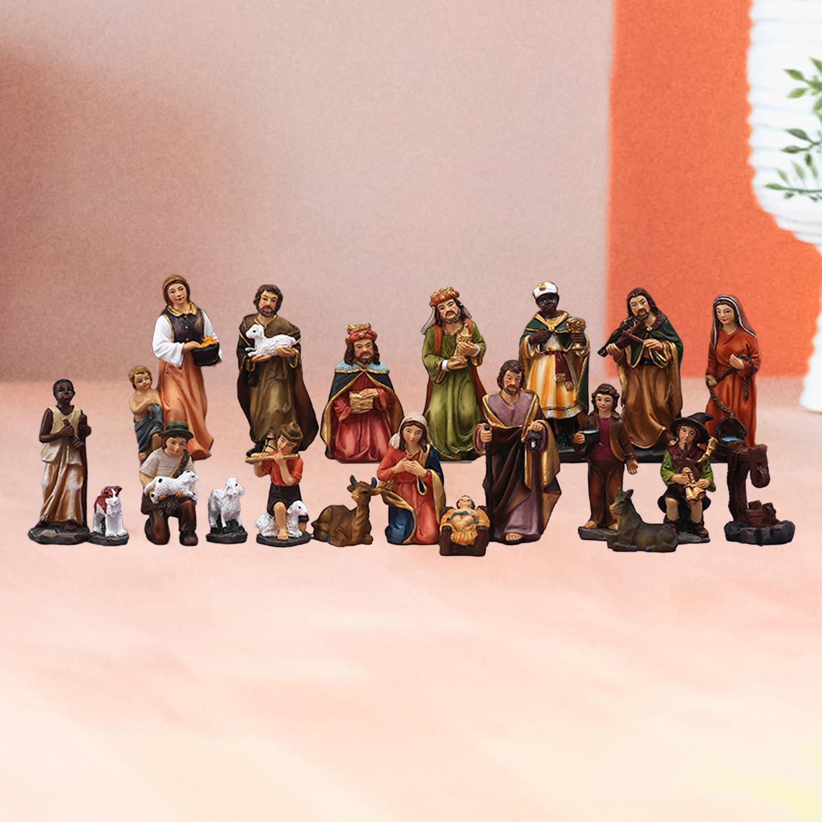 20Pcs Nativity Sets for Christmas Ornament Crafts Resin Statue Christ Birth of Jesus for Christmas Xmas Gift Home Holiday Church