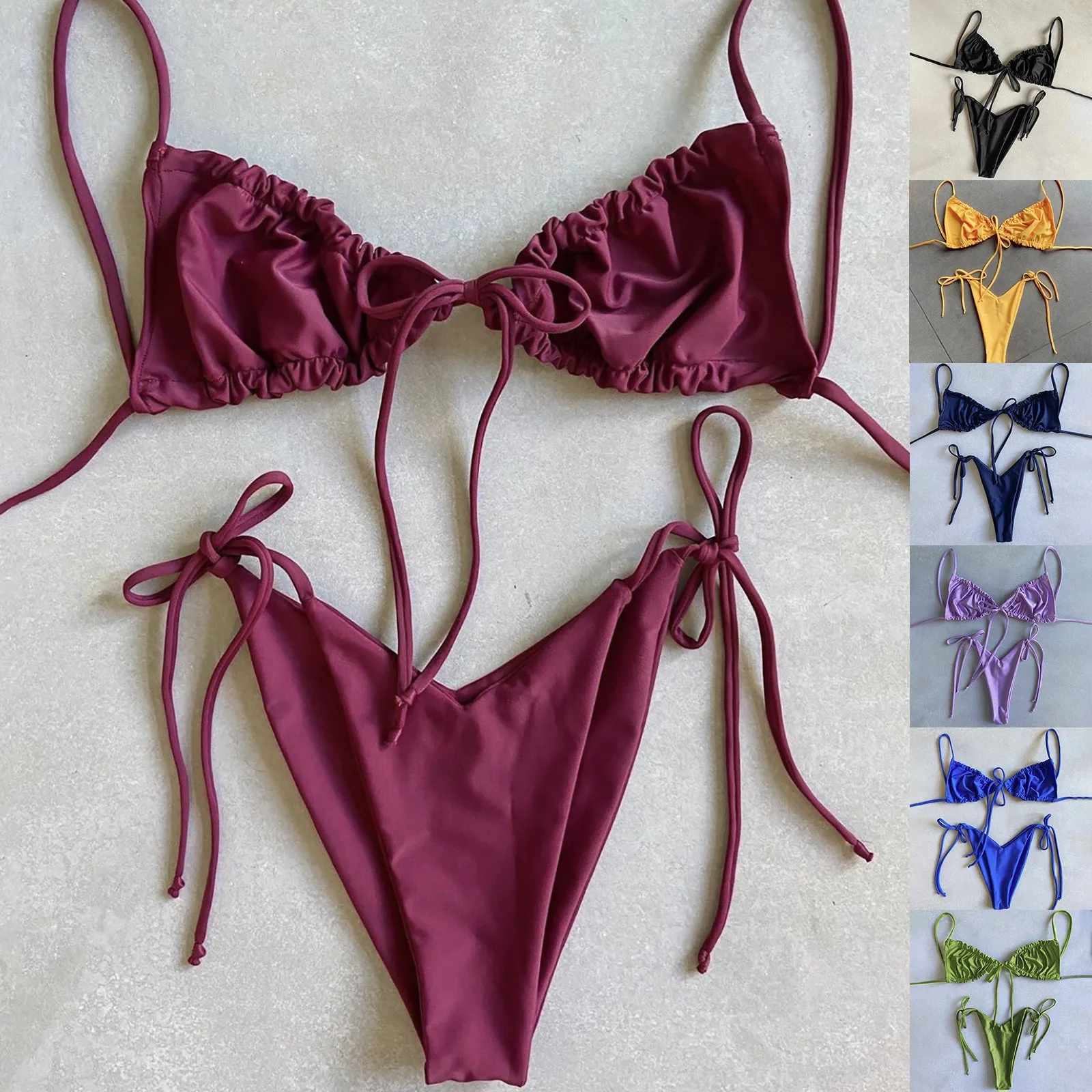 cute swimsuits Sexy Woman Bikini Beach Wear Solid Color Fashion Sexy Low Waist Female Swimsuit Summer Simple Two Piece Women's Swimsuit sexy bikini set