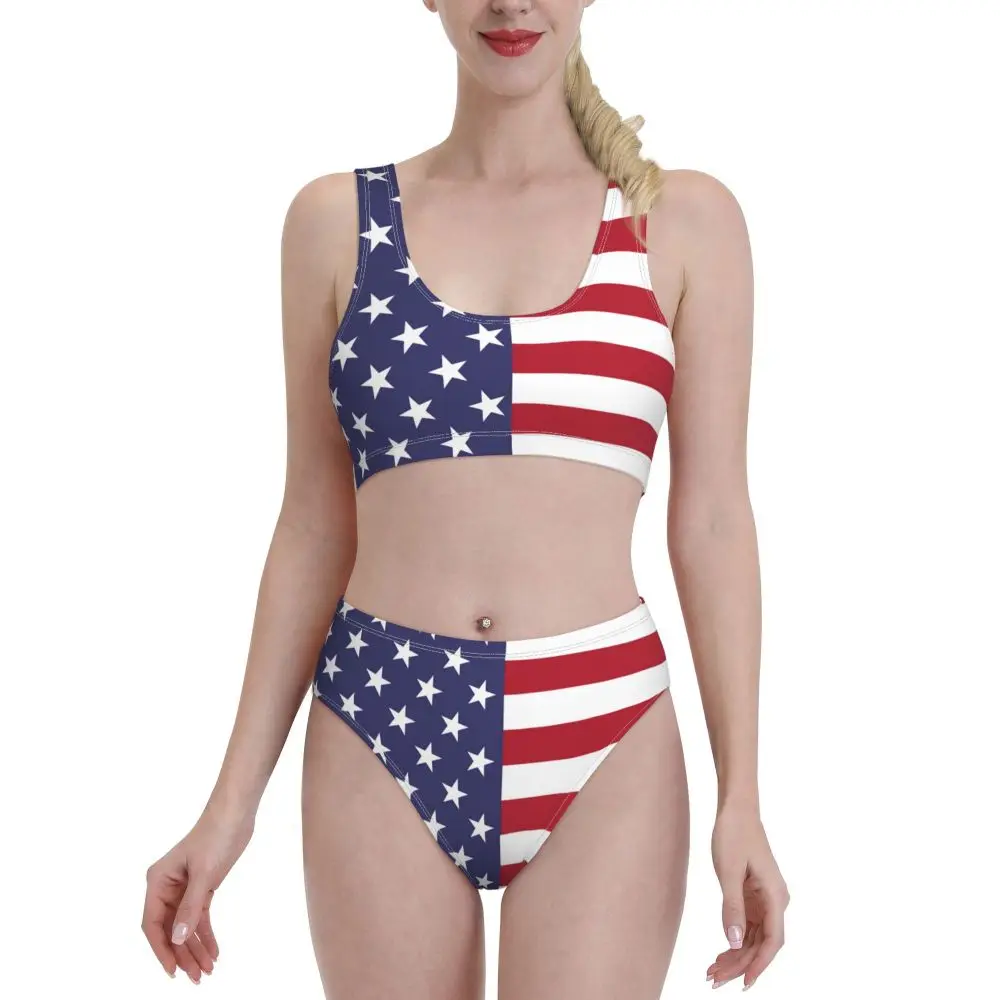 American Flag Printed Swimsuit Women 2023 High Waist Skirt Bikini