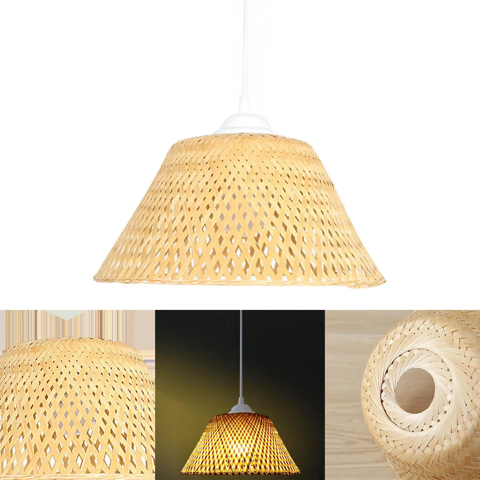 Vintage Style Weave Light Bulb Cage Guard Bamboo Pendant Light Shade Ceiling Fan Light Bulb Cover for Club Bar Dining Room Cafe