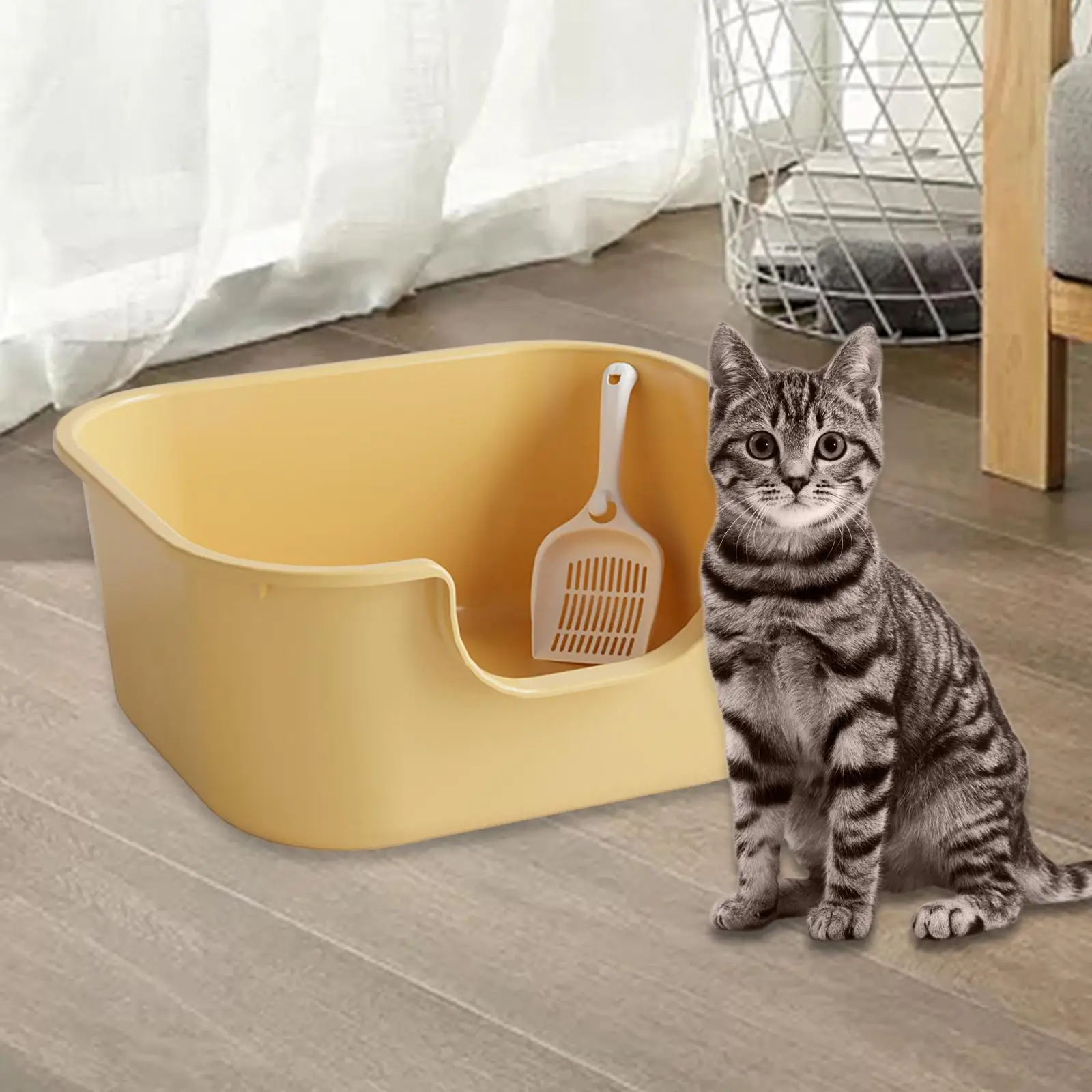 Open Top Pet Litter Tray with High Sides Cat Litter Tray Cat Travel Litter Container with Scooper Easy Cleaning Cat Litter Basin