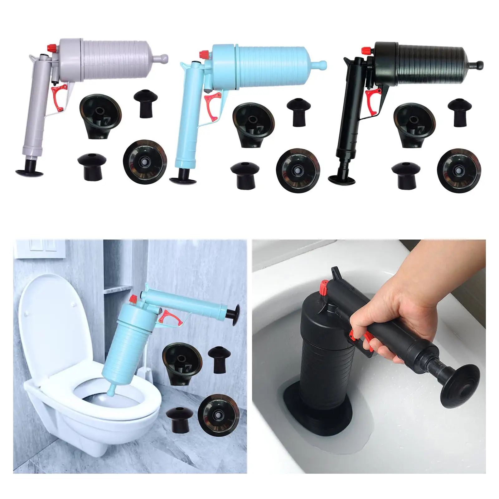 Multi Purpose Toilet Plunger Tub Drain Cleaner Opener and 4 Suction Cups