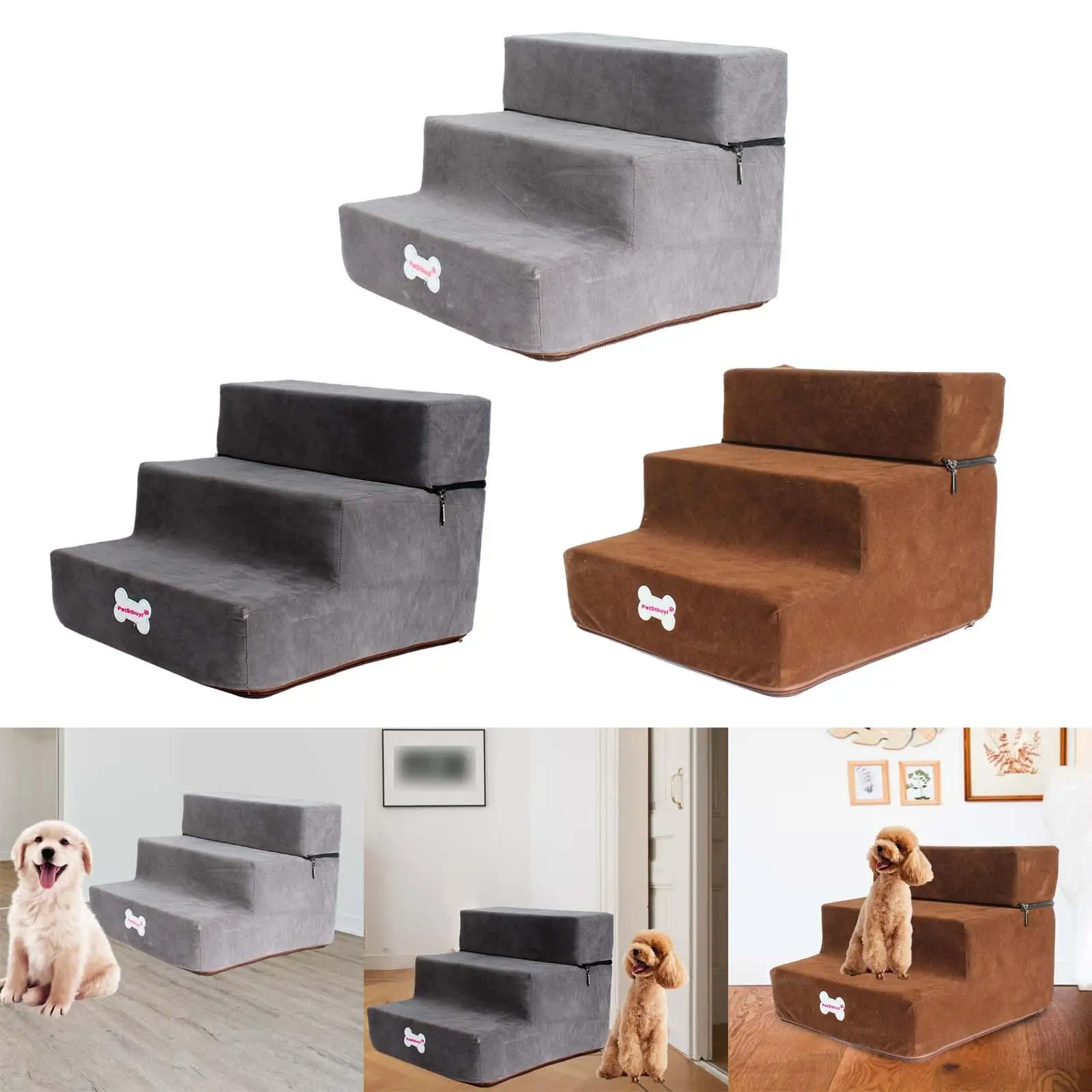 Dog Stairs Ladder Anti Slip Sponge Toys Step Platform 3 Steps Washable Supplies Couch for Puppy Large Dog Climbing High Bed Sofa
