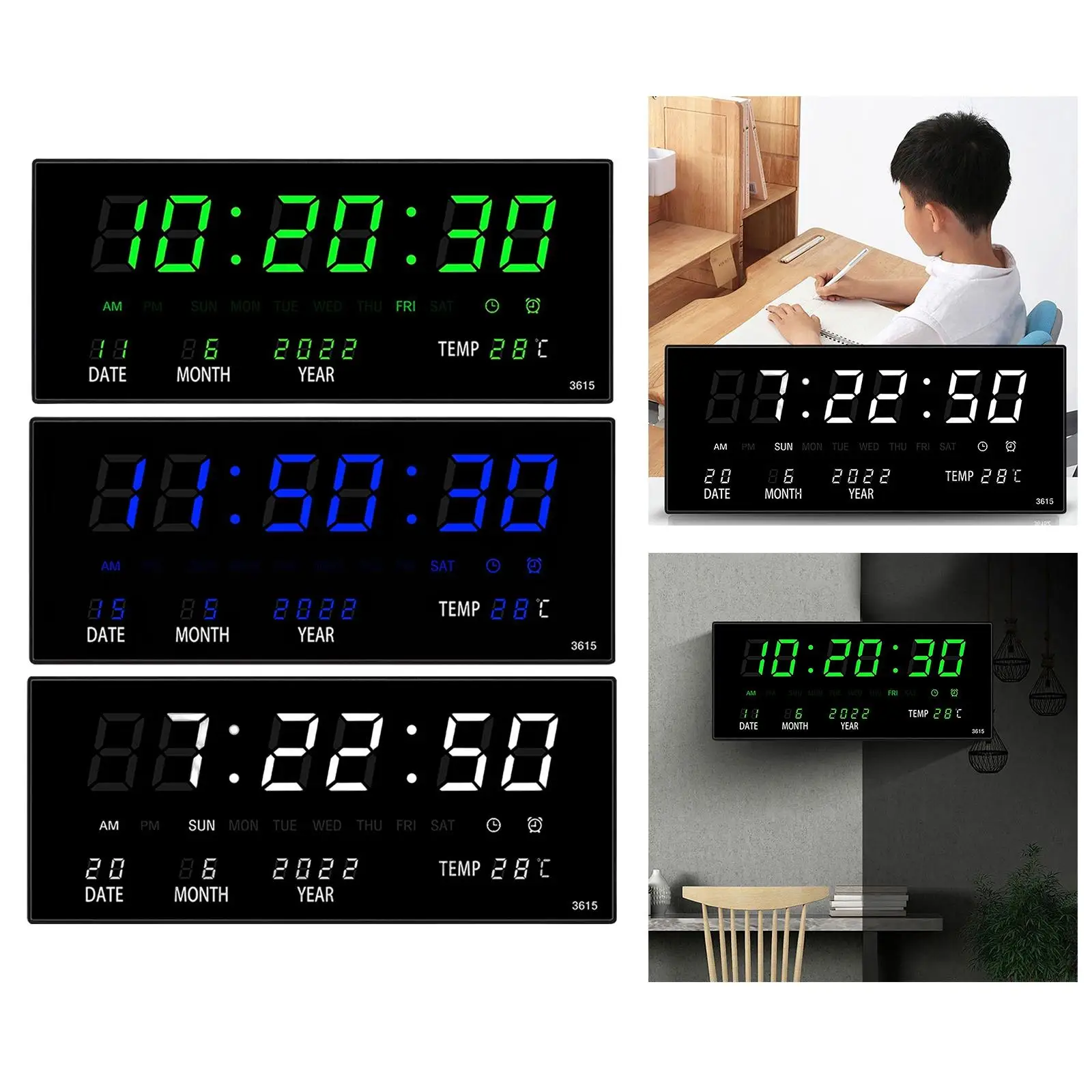 Digital Alarm Clock Temperature Calendar USB Powered for Bedside Travel Bedroom Girls