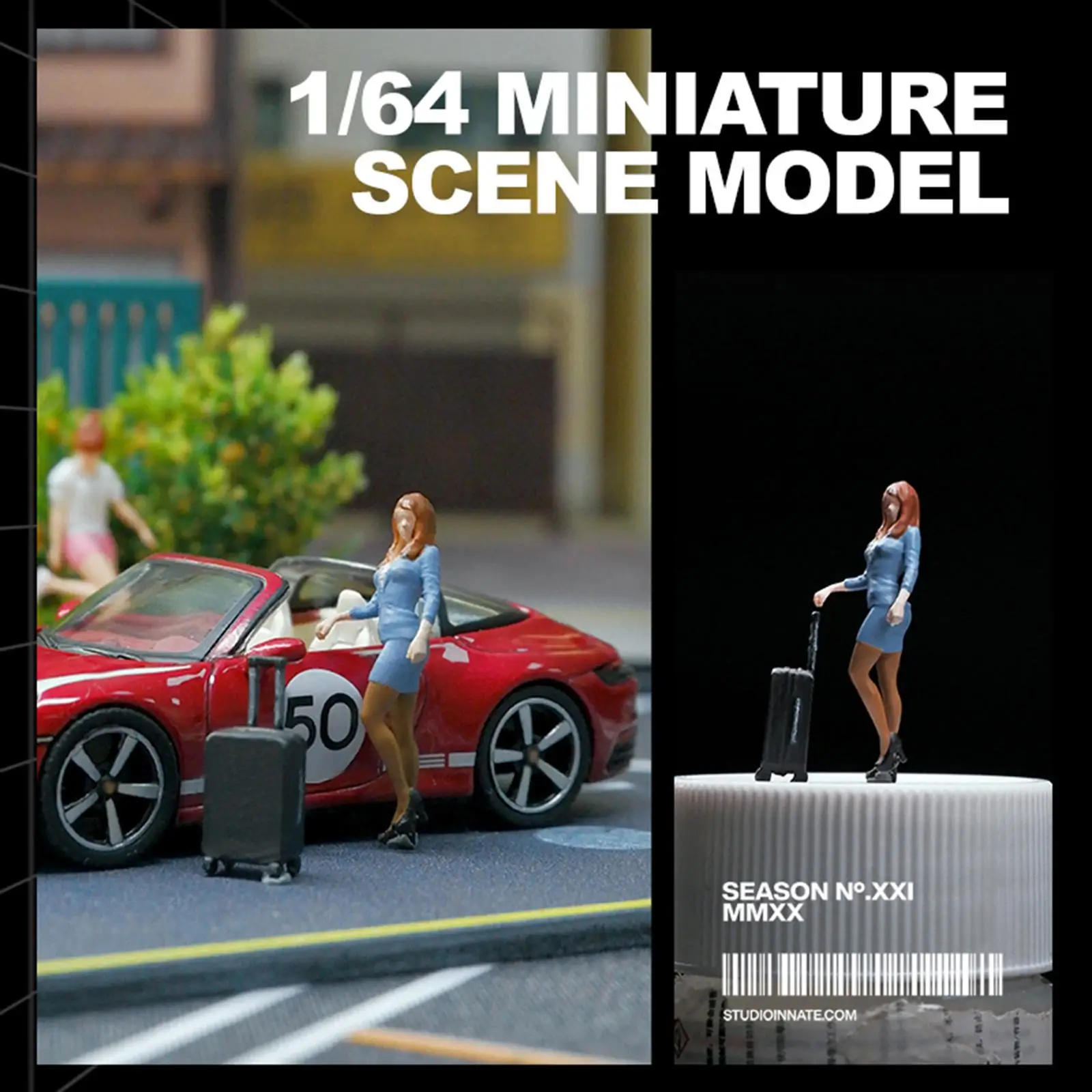 1:64 Scale Girl Figures with Suitcase Resin Role Play Figure Props People Figure Layout for Train Station Layout Miniature Scene