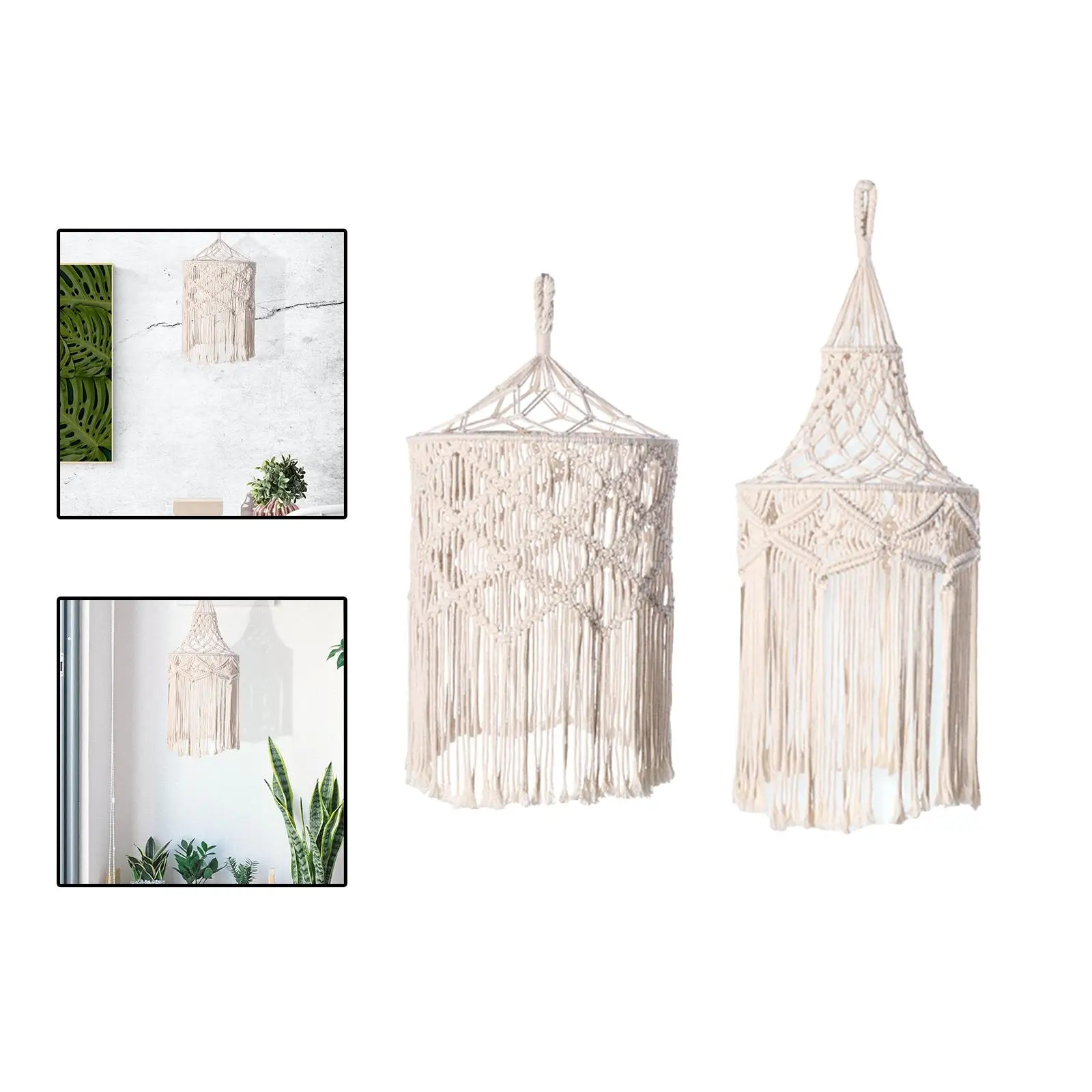 Ceiling Lights Fixture Cover Decor Hand Weaved Lighting Macrame Lampshade Boho Hanging Pendant Light Cover for Office Kitchen