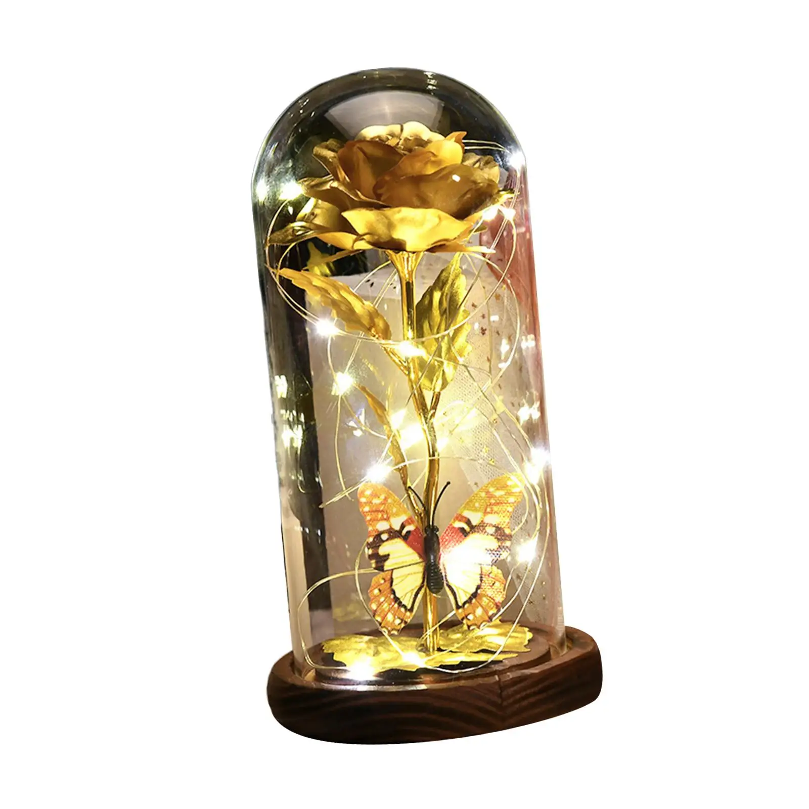 Glass Rose Flower Gift ,LED Rose Butterfly Lamp Light up Rose in Glass Cover,