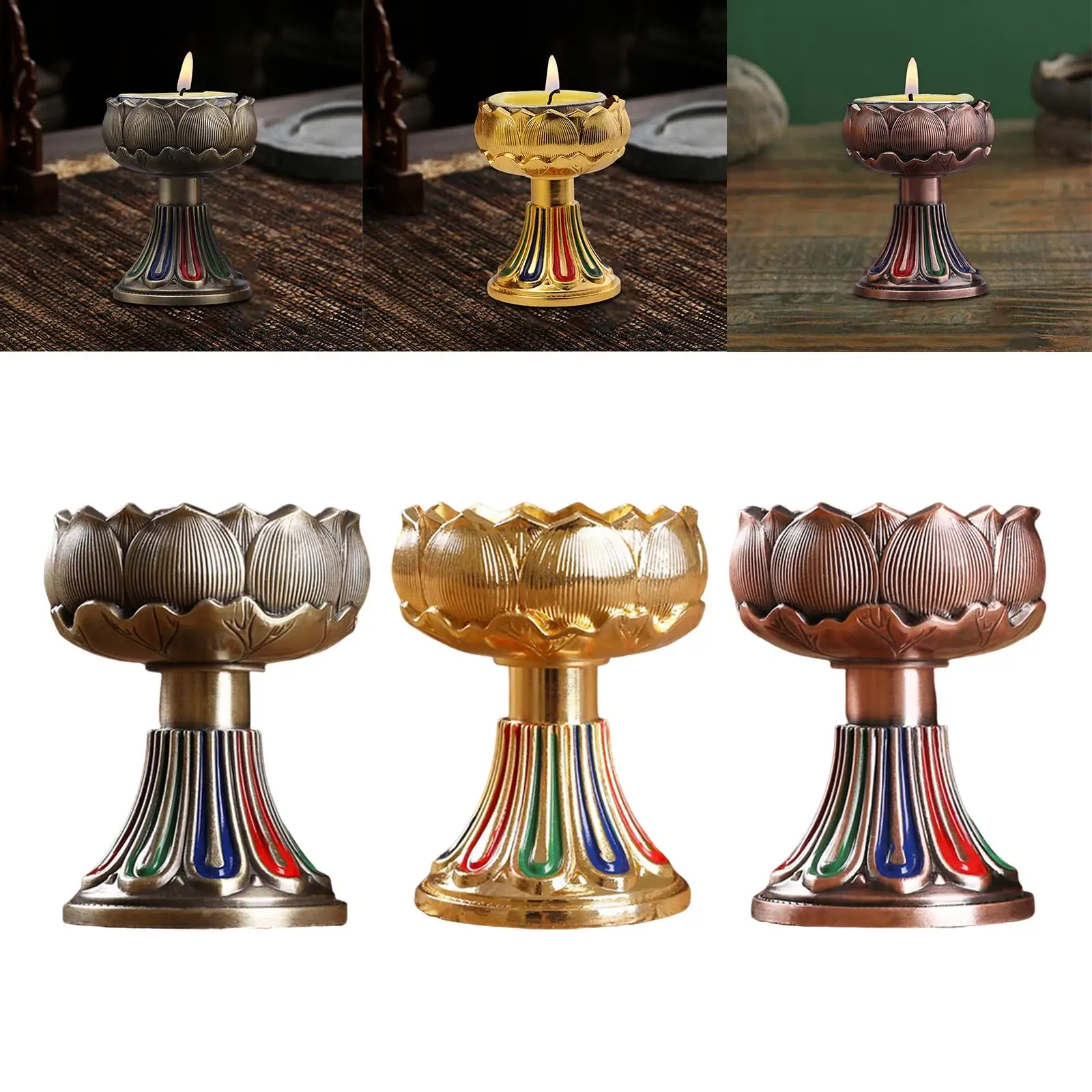 Lotus Ghee Lamp Holder Oil Lamp Holder Tea Light Holder Ornaments Craft Butter Lamp Holder for Temples Tibetan Altar Supplies