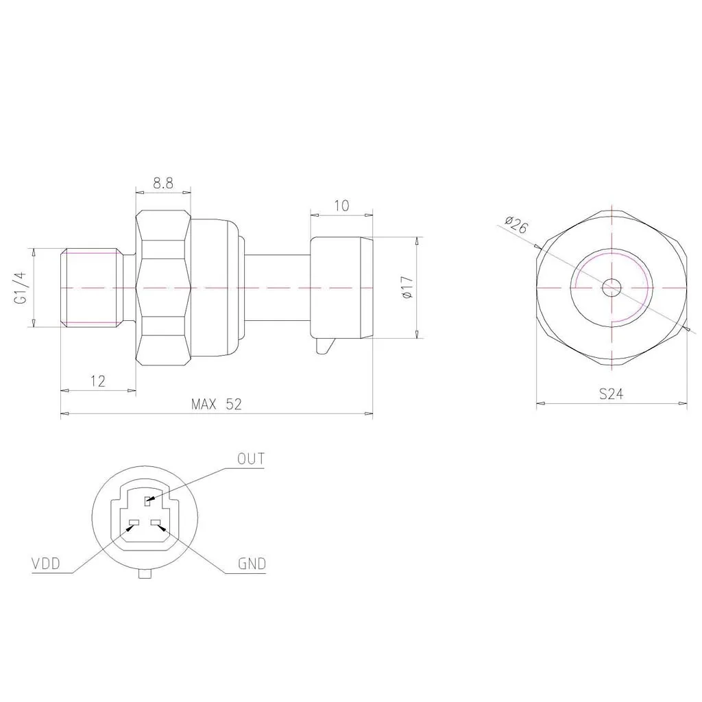 G1/4 Pressure Transducer Sensor 0-0.8MPa for Oil Fuel Gas Water Air