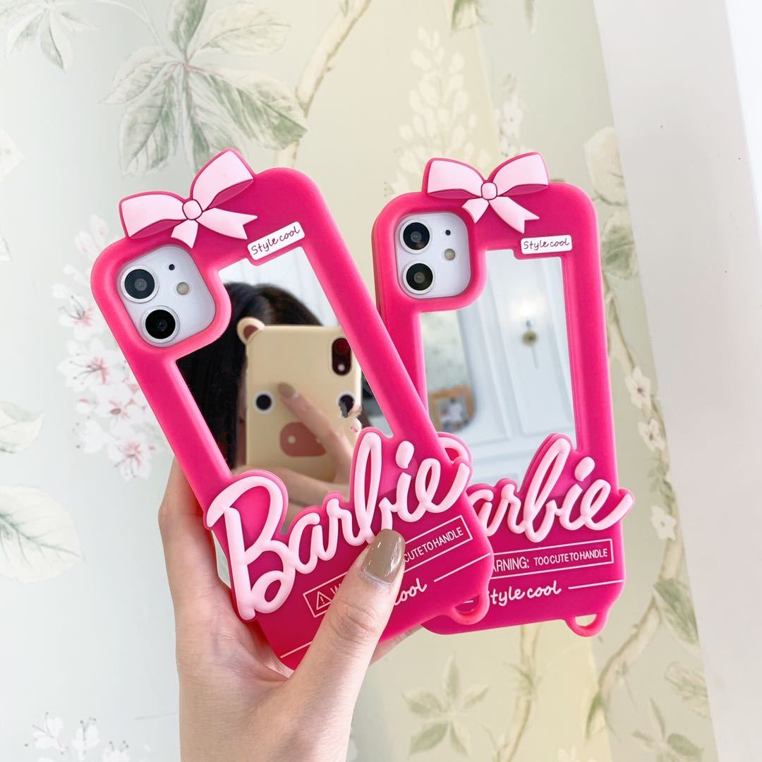 New Pink Barbies Doll with makeup mirror Leather Cortex Phone Case For Iphone 11 12 13 Pro Max X Xs Xr 7 8 Plus Shockproof Cover