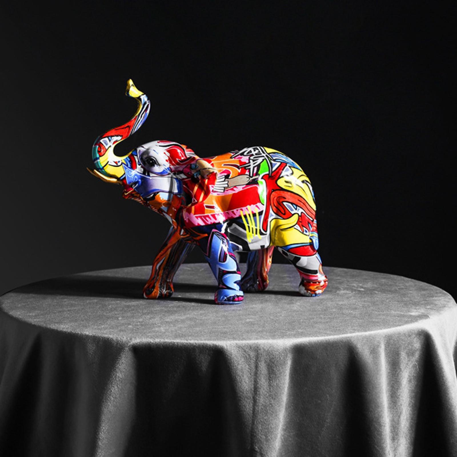 Colorful Elephant Figurine Resin Art Animal Sculpture Embellishments Collection