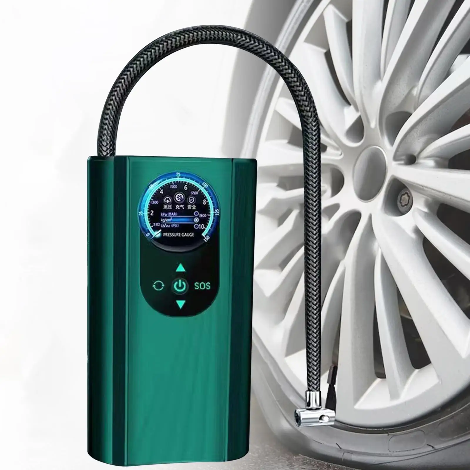 Portable Air Compressor with Pressure Gauge Fast LCD Display Screen Electric Tire Pump for Bicycle Basketball SUV Ball Bike