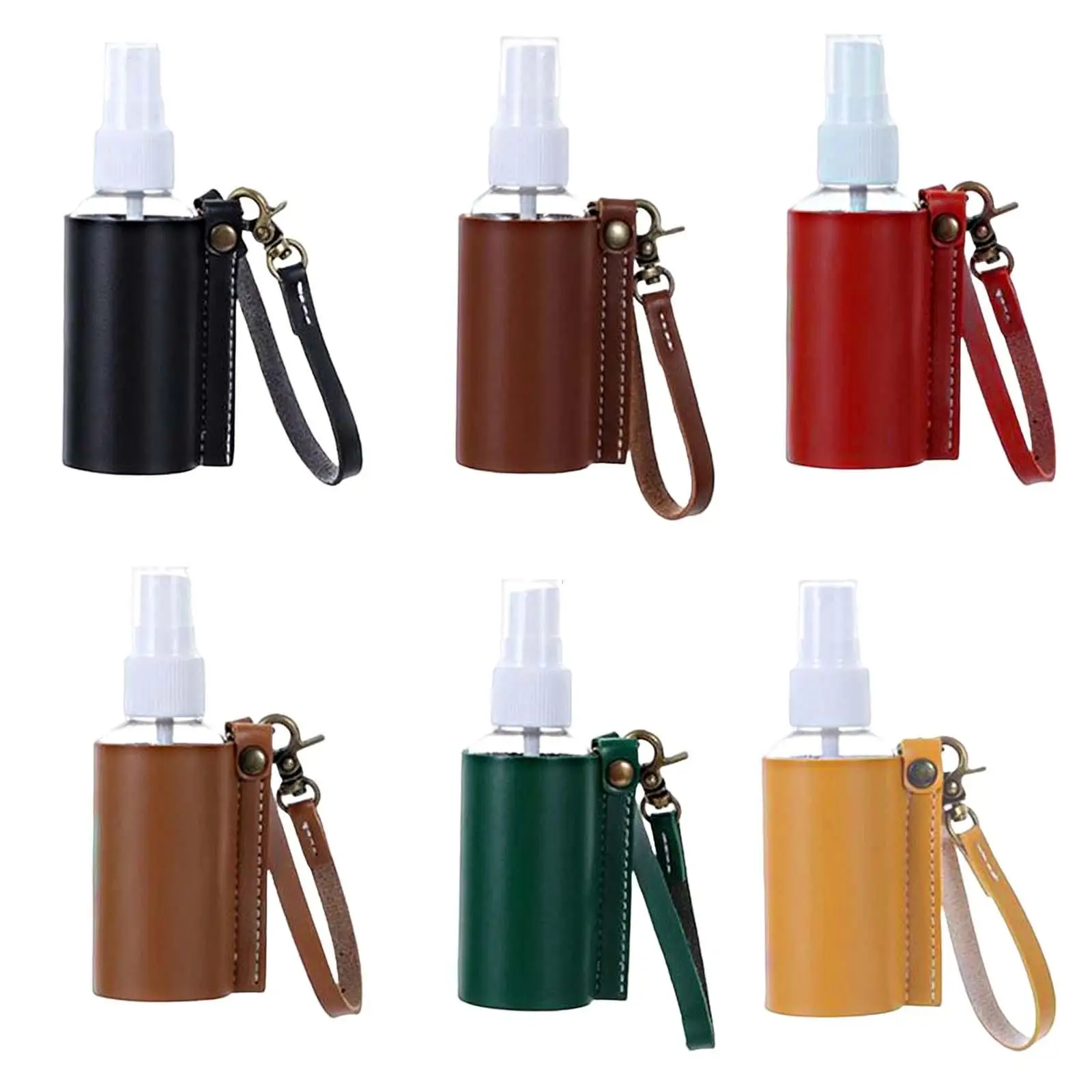 Small Empty Bottle with PU Leather Sleeve Keychain Refillable for Toiletry