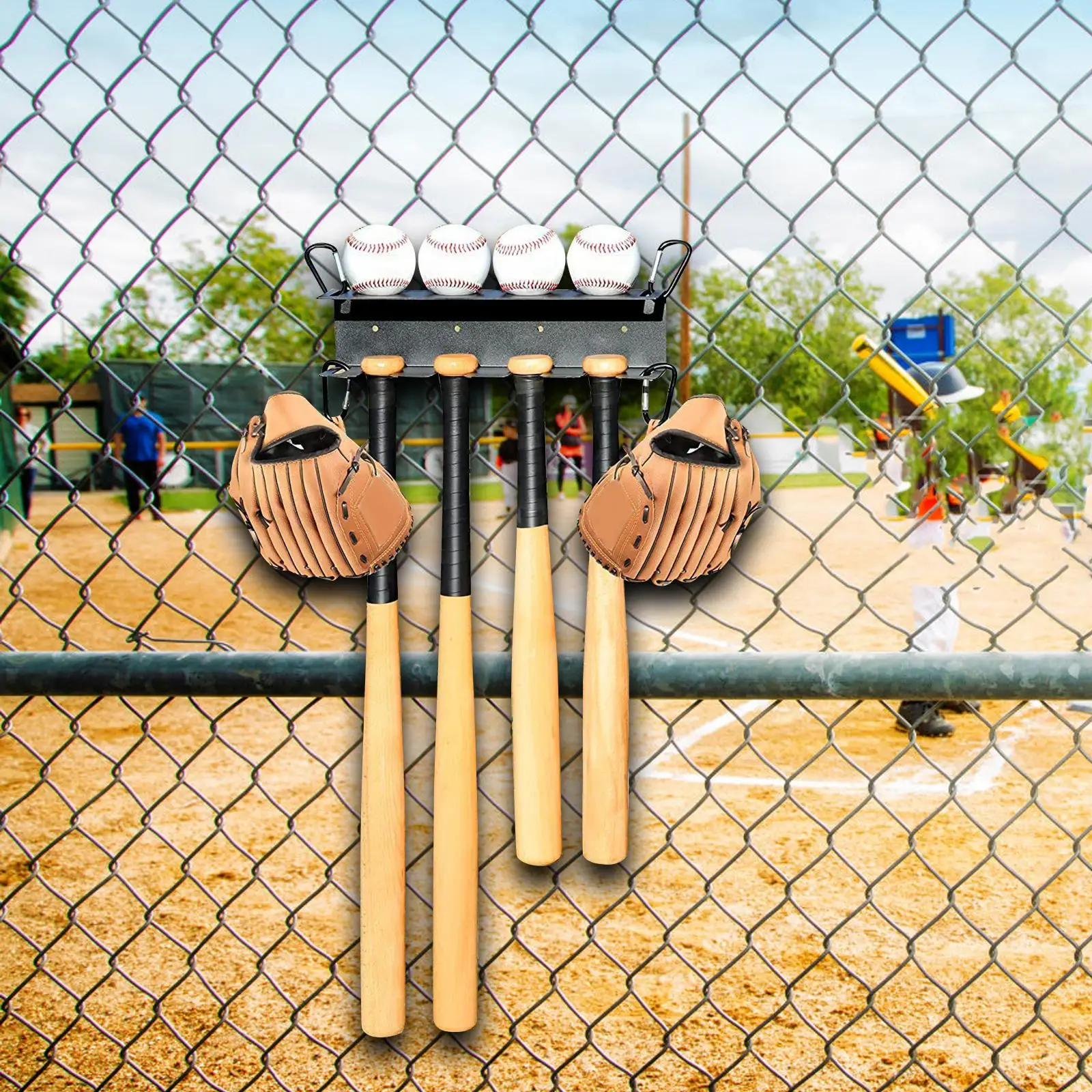 Baseball Bats Shelf Ball Rack Organizer Hold 4 Bats 4 Balls Display Hanger for Sports
