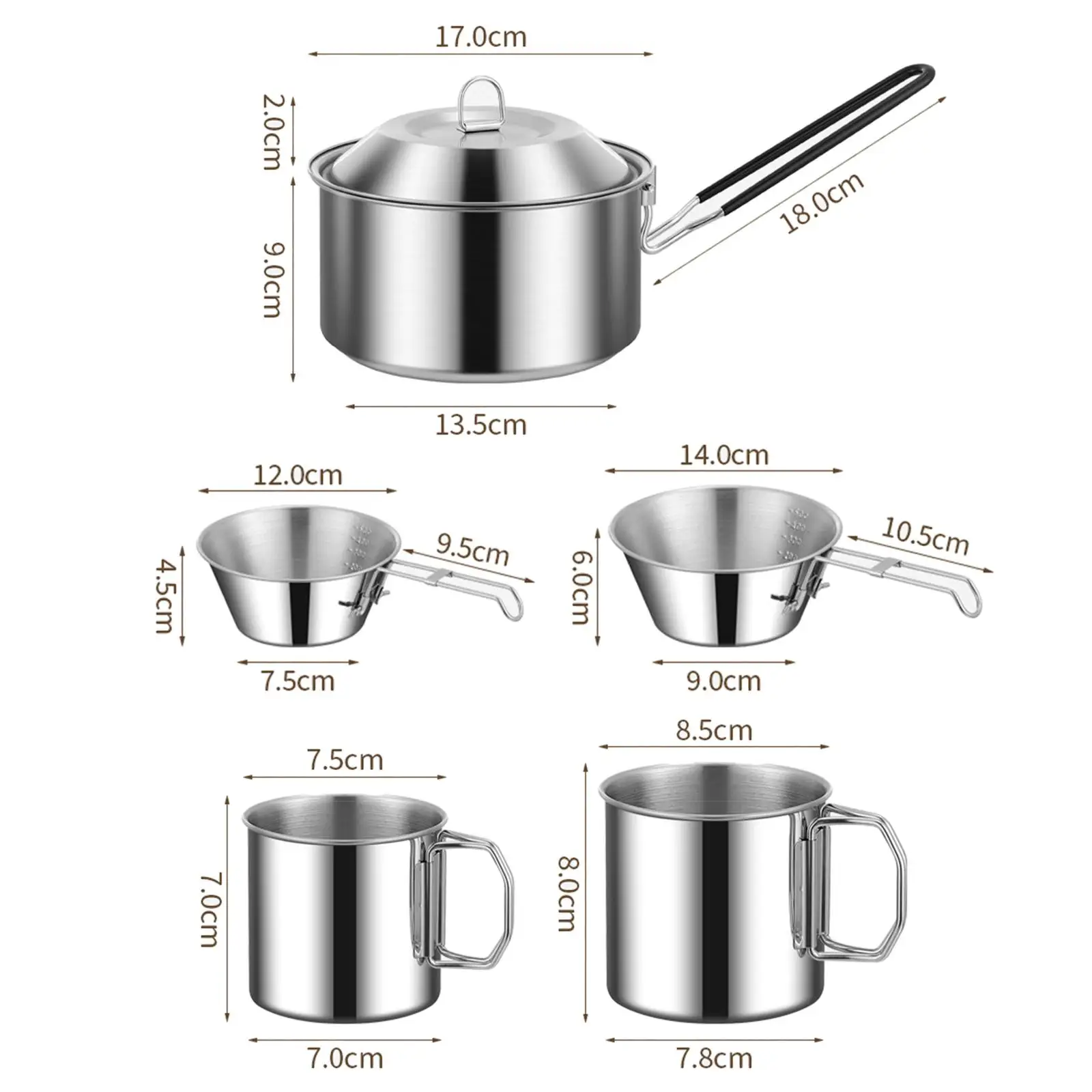 6pcs outdoor pot camping stainless steel cooker mountaineering Picnic Set bowl portable 3-4 person barbecue kitchen cookware