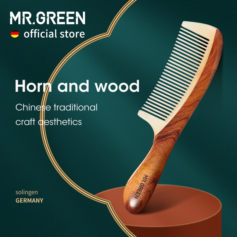 Best of MR.GREEN Comb Natural Wood With Horn Splicing Structure Fine Tooth Hair Comb Anti-Static Head Acupuncture Point Massage Gift Reviews & Tips