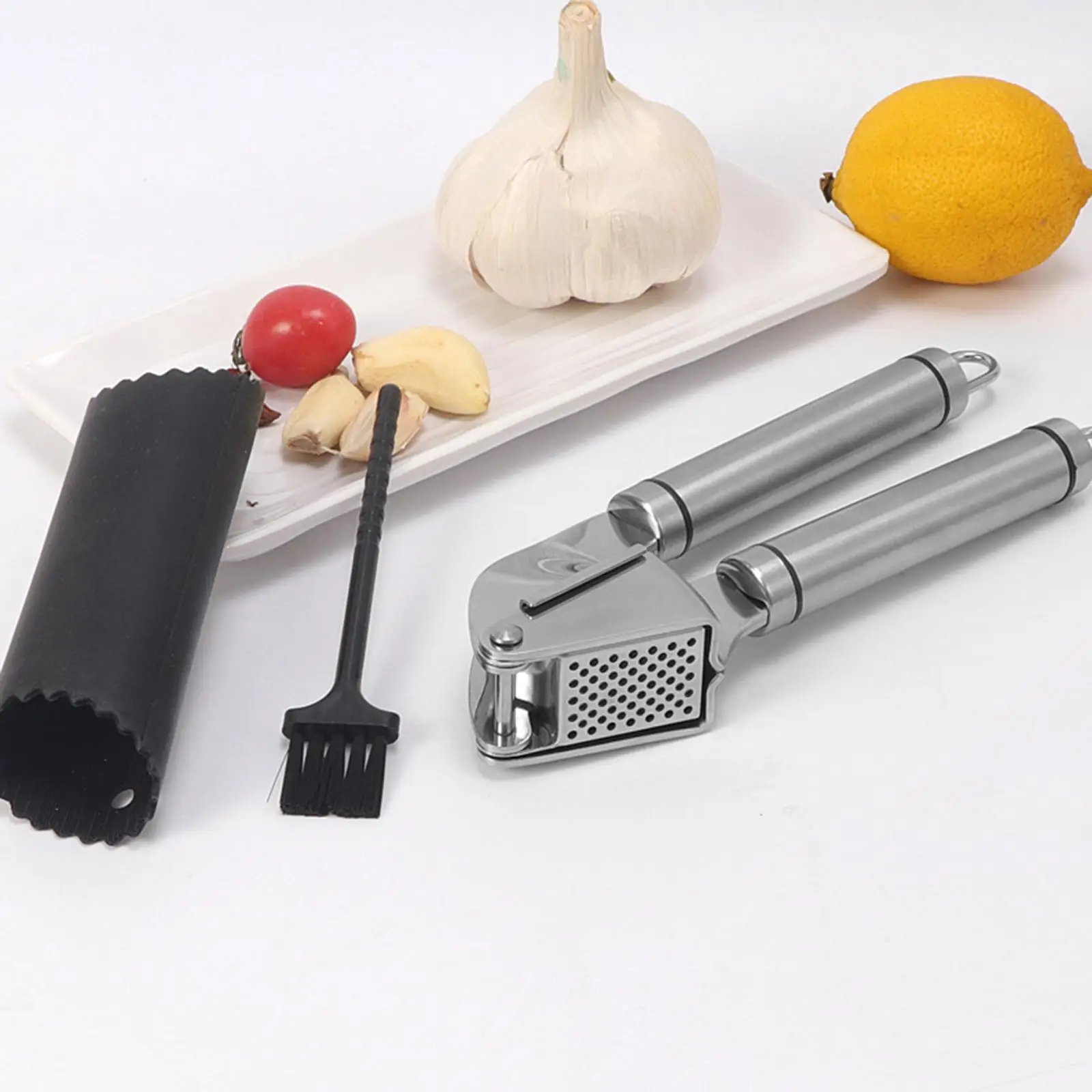 Stainless Steel Garlic Presses and Cleaning Brush with Garlic peelers Crusher Garlic Slicer Mincer Kitchen Ginger