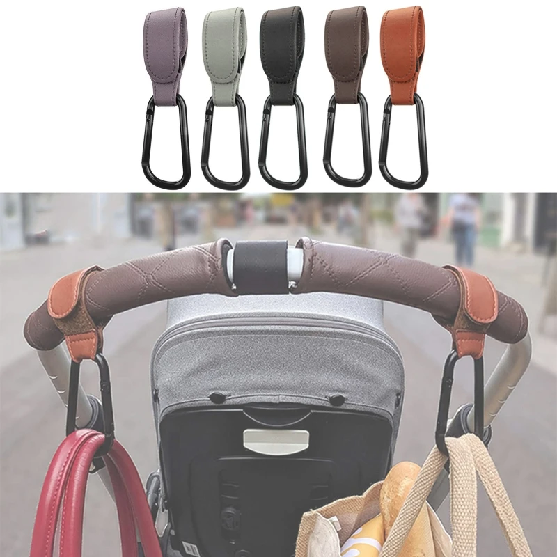 baby stroller cover for winter Convenient Baby Stroller Hooks Clips Stroller Accessories Aluminum Alloy Carabiner for Hanging Diaper Bags PU Leather baby stroller accessories products