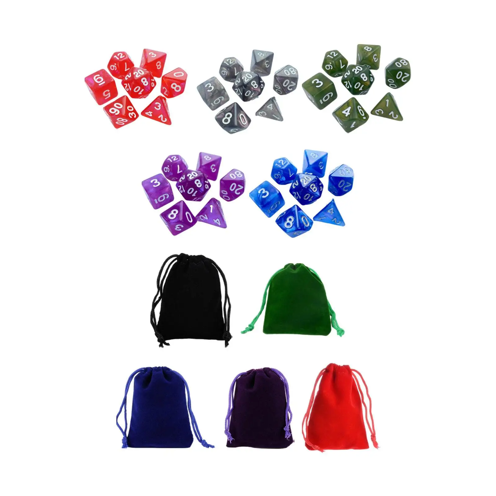 35x Polyhedral Dices Set with Velvet Pouch for Board Game Entertainment Toy