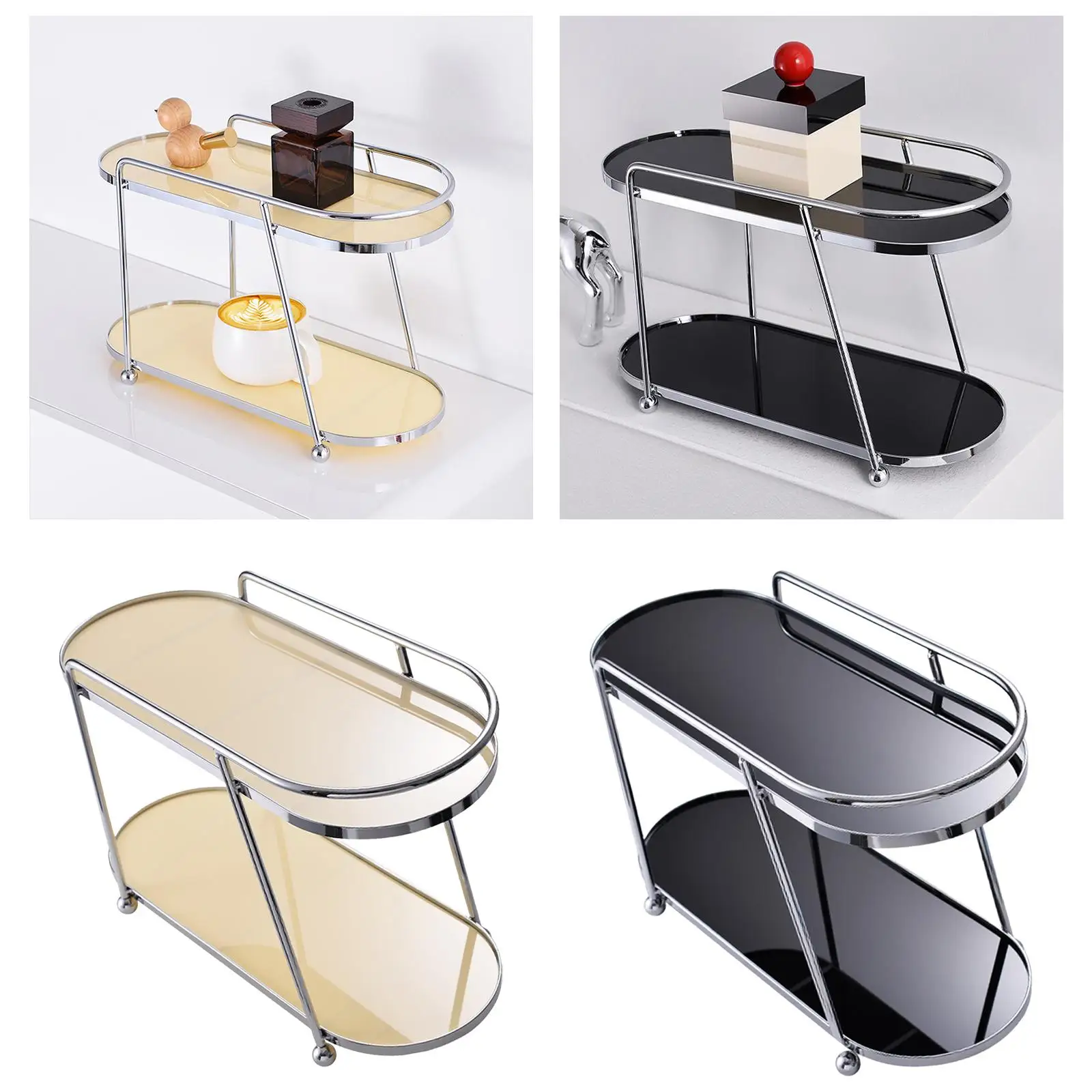 Cosmetics Organizer Rack 2 Layer Multiuse Home Storage and Display Coffee Table Stand Wire Vanity Organizer Rack for Kitchen