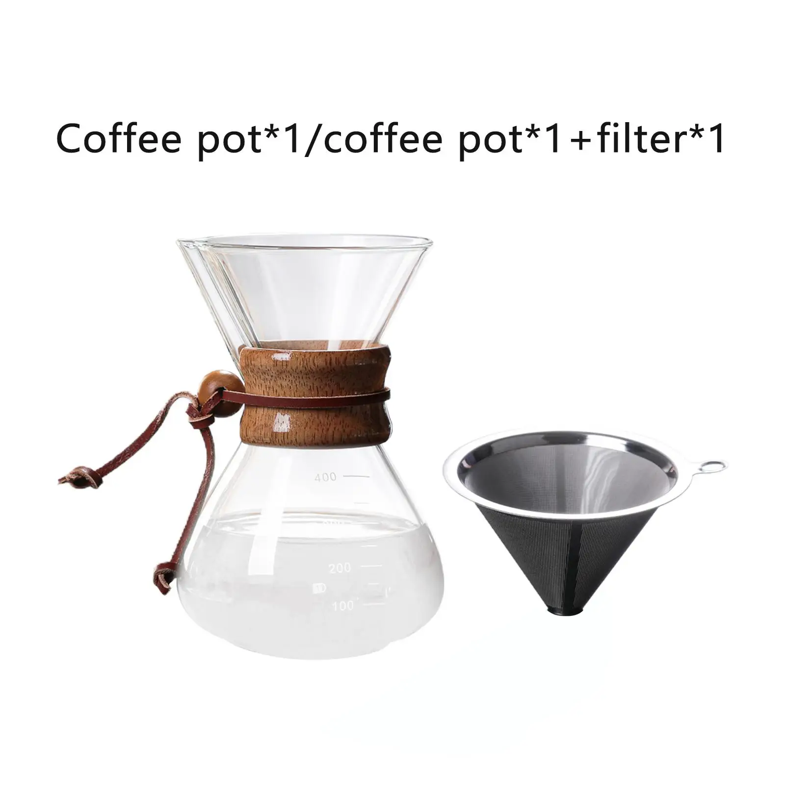 14 oz Pour Over Coffee Maker with Scale Reusable Filter Glass Carafe Glass Coffee Pot