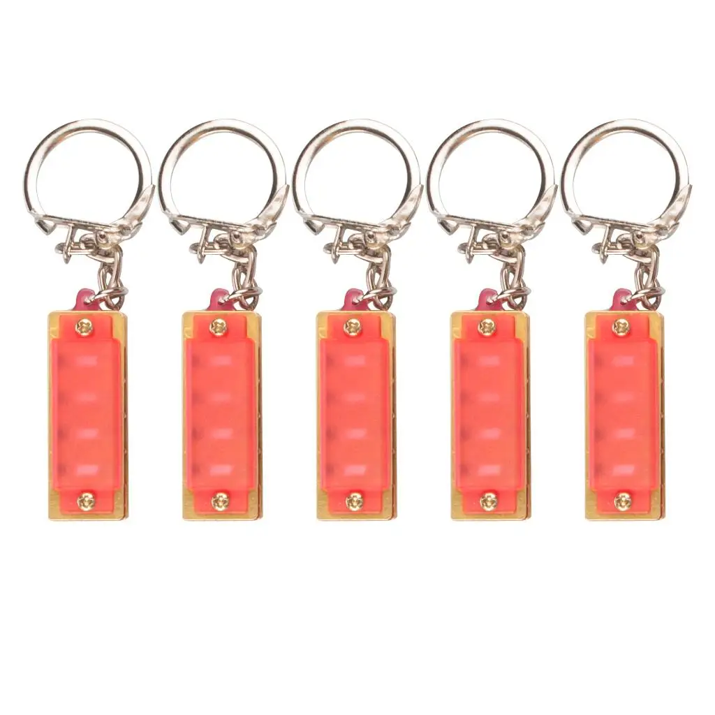 5pcs Harmonica Key Chain Mini Mouth Organ, 4 Holes 8  , Pink, As Gift