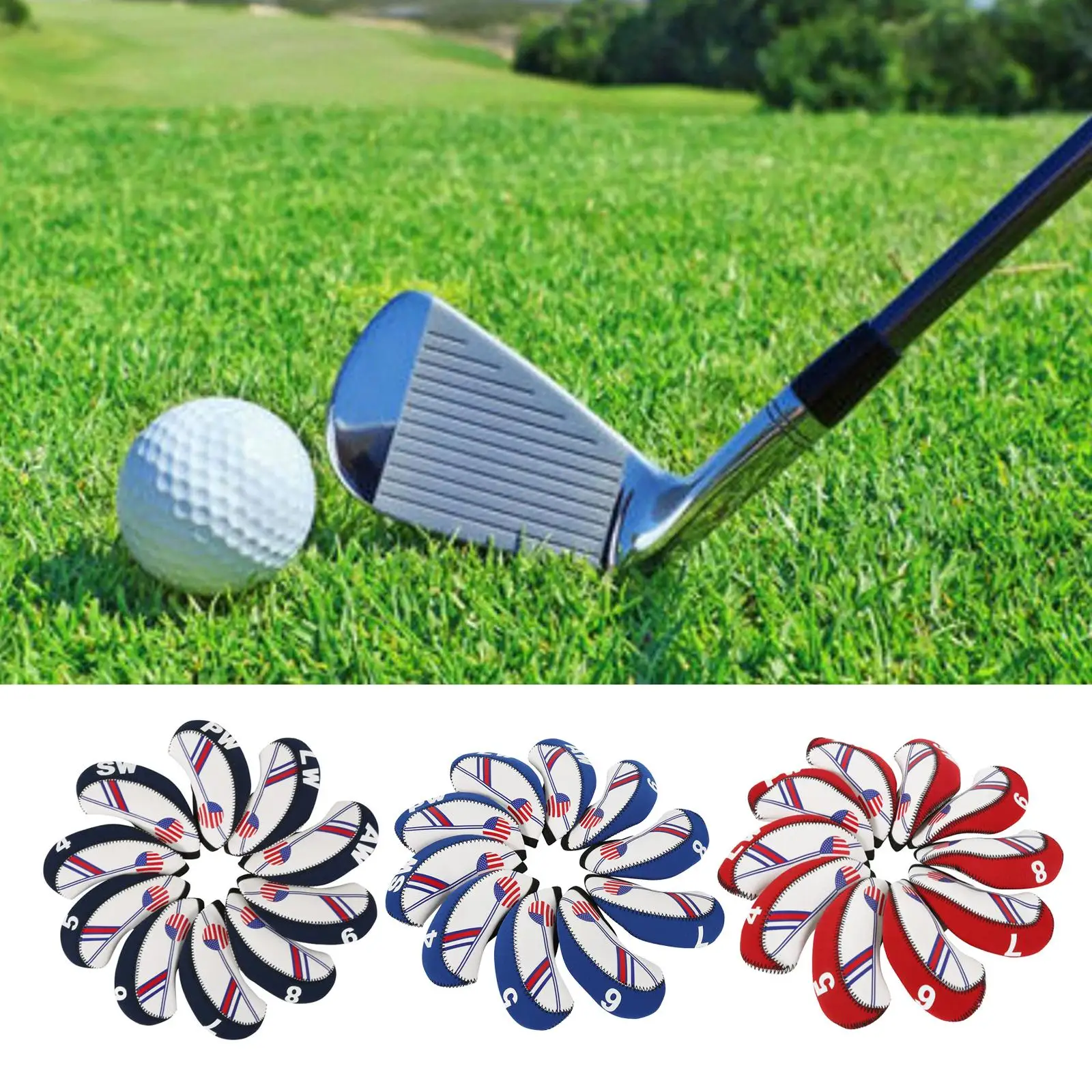 10Pcs Golf Iron Headcover Golf Club Head Cover W/ Number Protection Guard