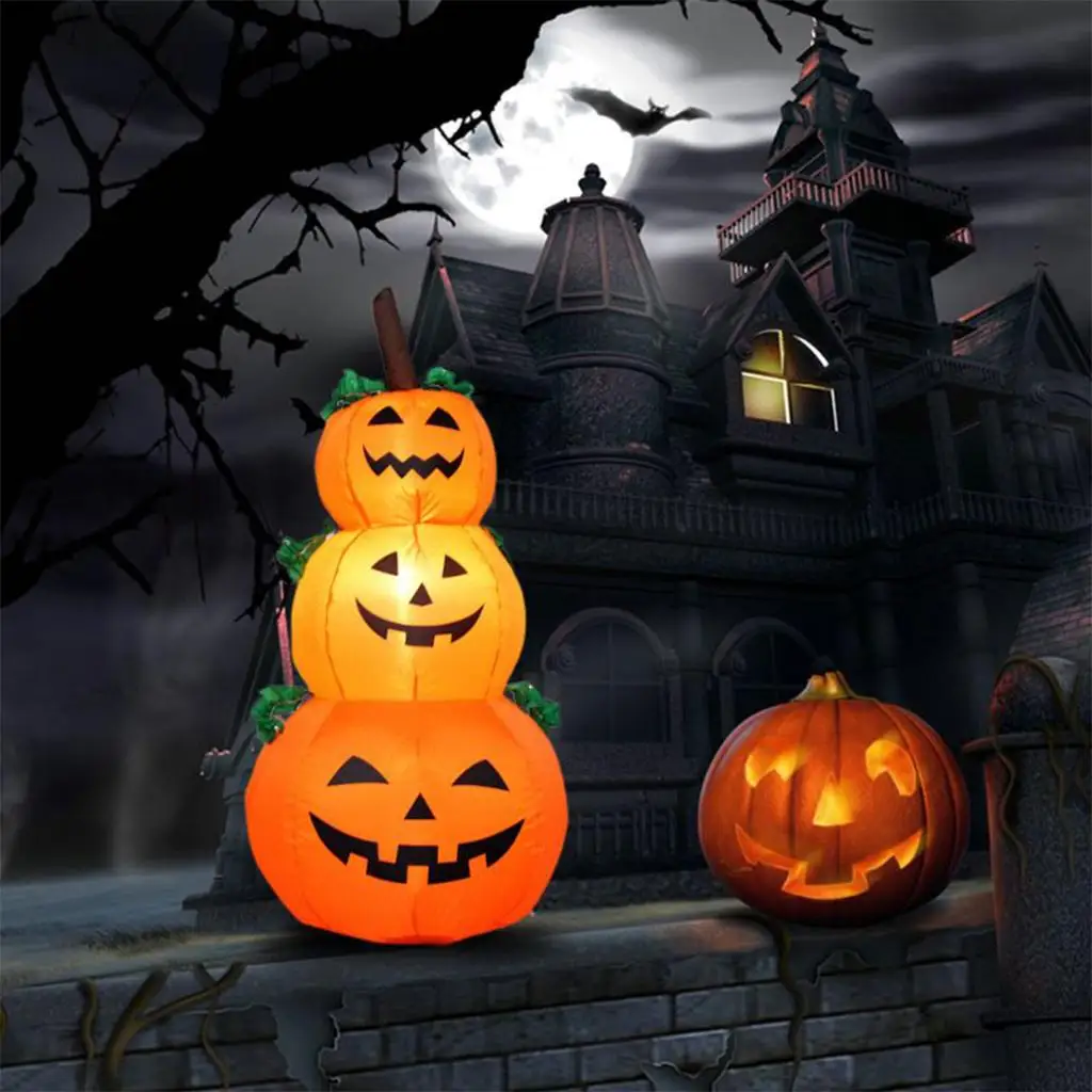 Halloween Decorations Inflatable Ghost with LED Light and Fixed Insertion Outdoor Haunted House Terror Props Inflatable Toy