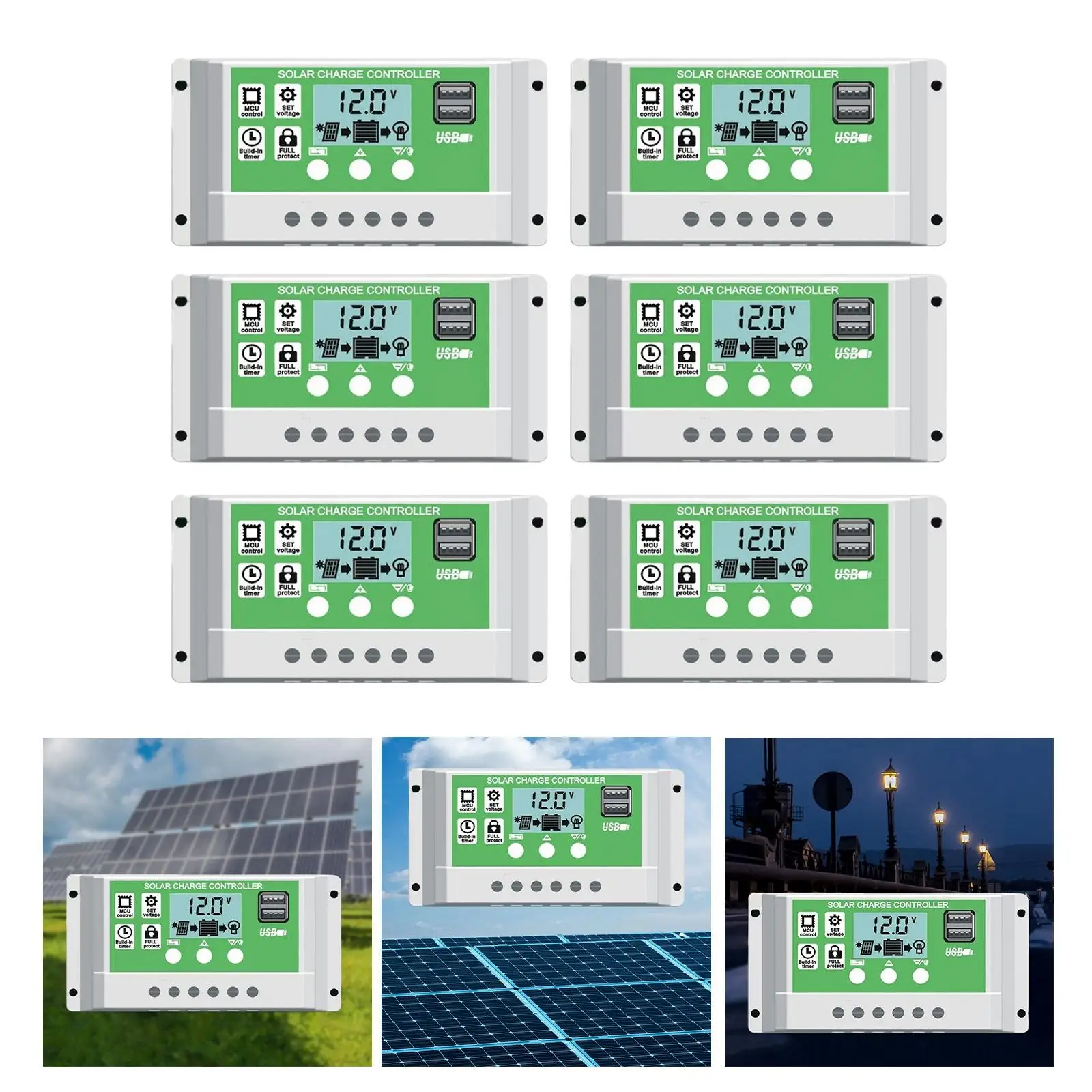 10-60A 12V/24V Solar Panel Regulator, Multi Functional Auto Focus Tracking Dual USB Port Charge Controller
