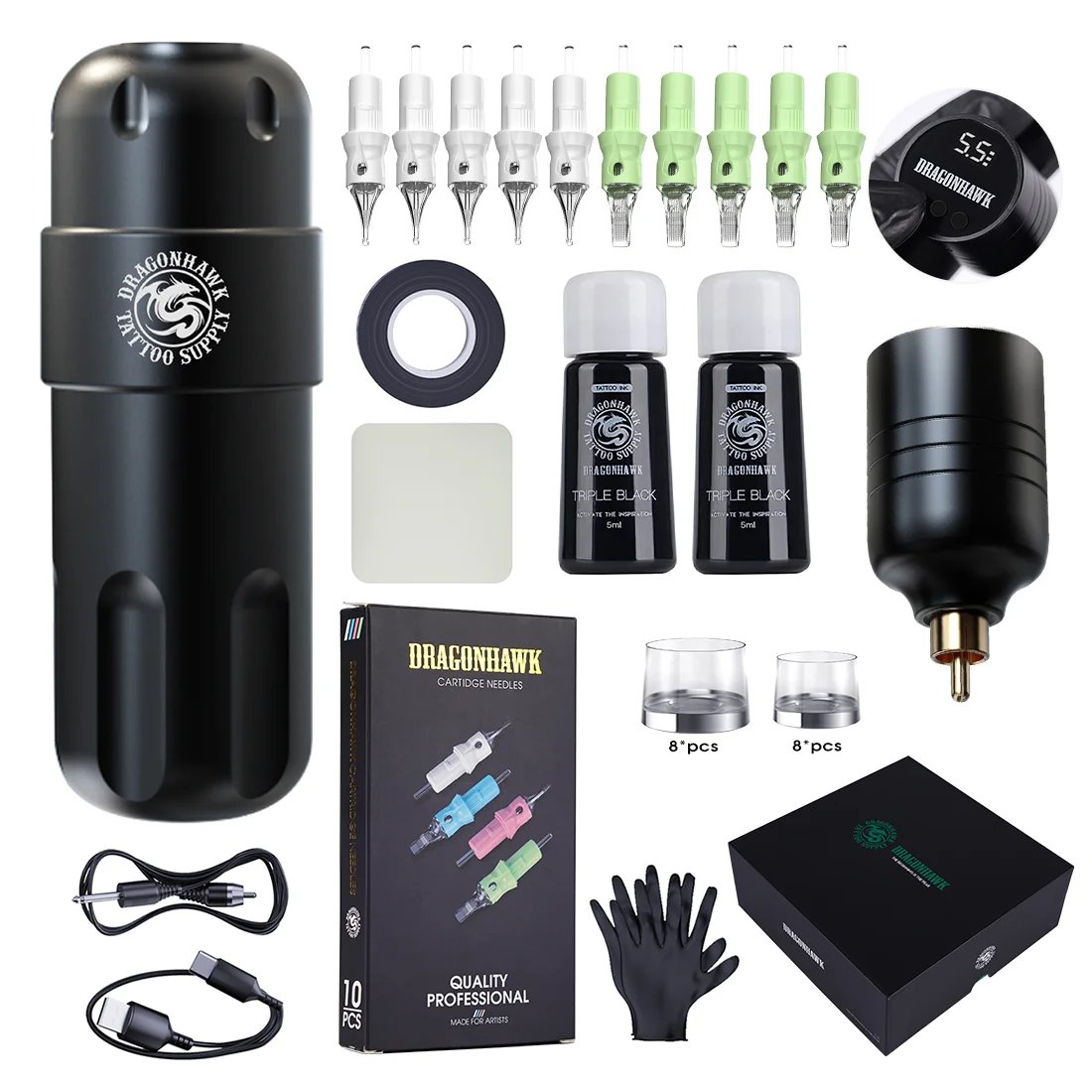 Best of Dragonhawk Tattoo Machine Kit Complete Pen Wireless Machine Tattoo Kit Type-C Quickly Charge Battery Ink Set Tattoo Supplies Reviews & Tips