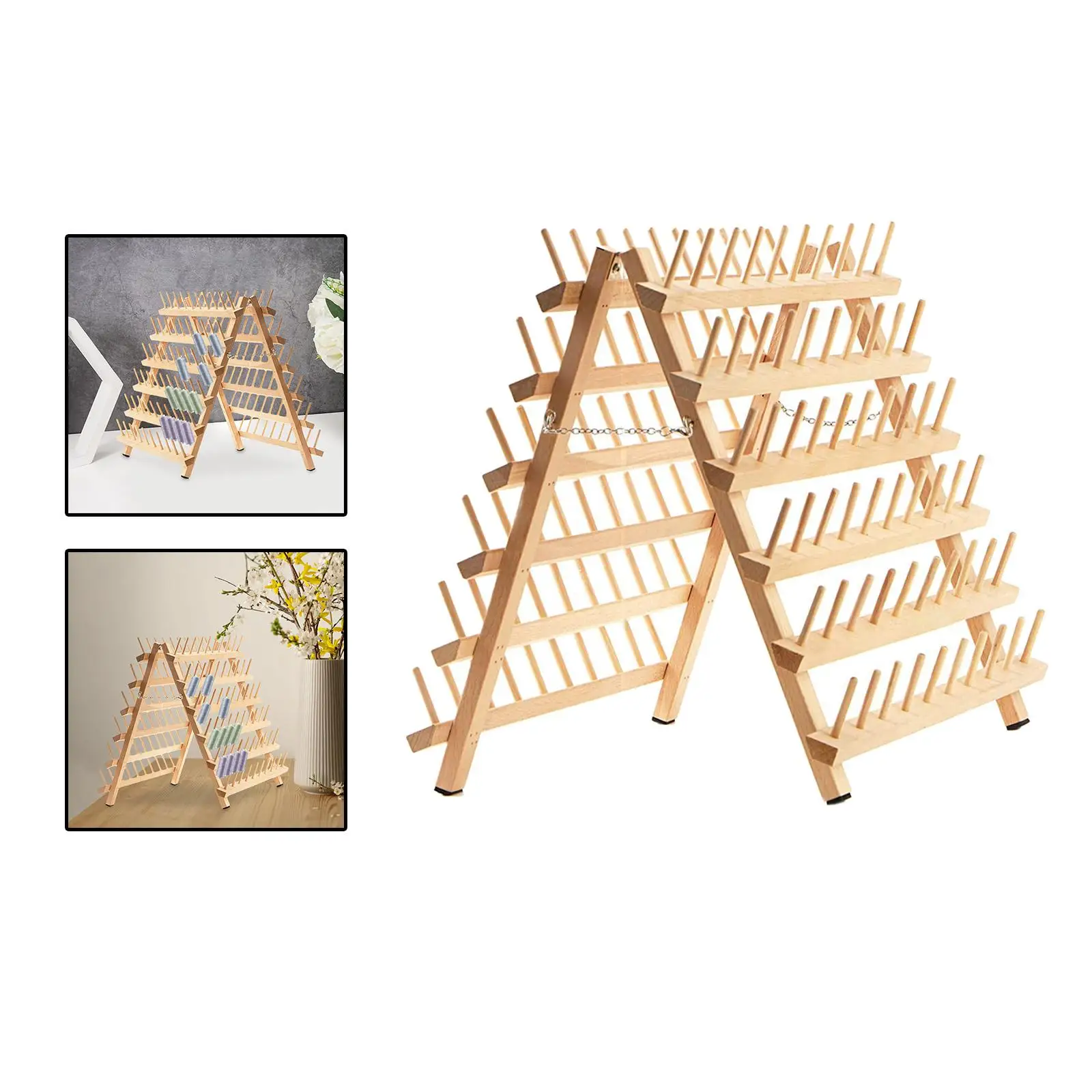 Wood Thread Rack Embroidery Folding Spool Stand Storage Needlework Rope Bobbin Shelf Sewing Thread Storage for Jewelry Hanging