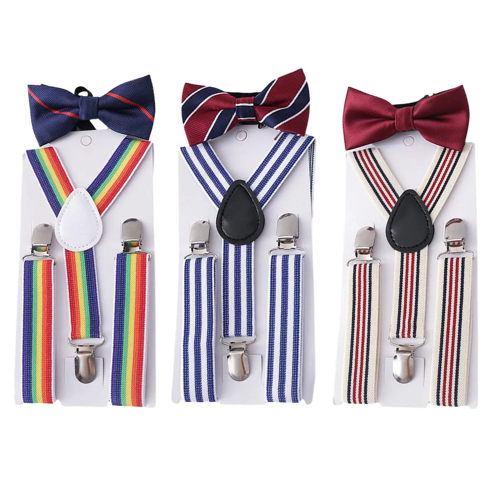 Kids Suspender Bow Tie Set Pants Suspender Boys Girls 3 Clips Elastic Adjustable Y Back Brace for Dance Costume Party Jeans