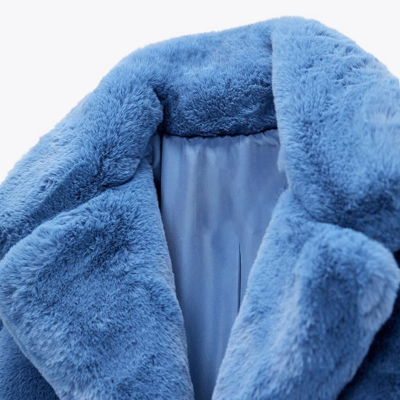 Ins Chic Street Fashion Girls Blue Cropped Plush Fur Coat Women Winter New Trend Faux Rabbit Fur Jacket Coats Short Outwear