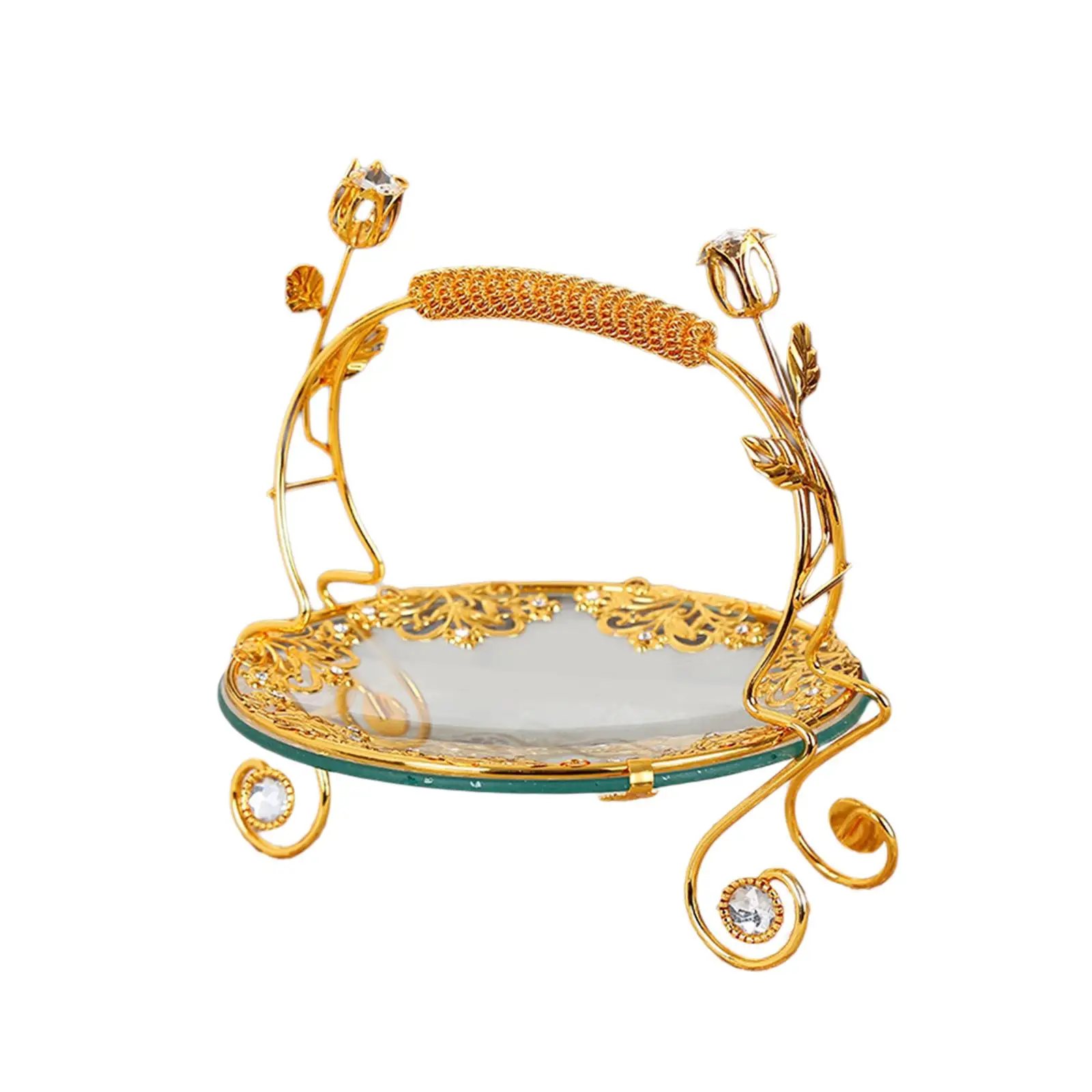European Style Fruit Tray with Handle Coffee Table Plate for Desktop