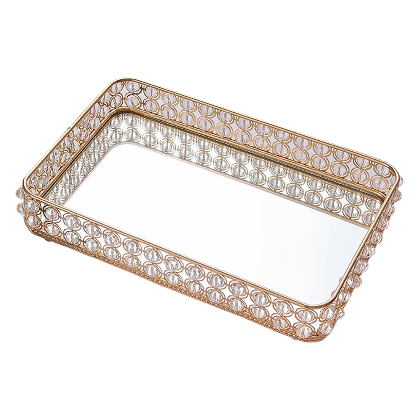 Mirrored Crystal Tray Organizer Decorative Tray 25Cmx15cm Perfume Tray Dresser Tray Bathroom Tray Rectangle Makeup Tray