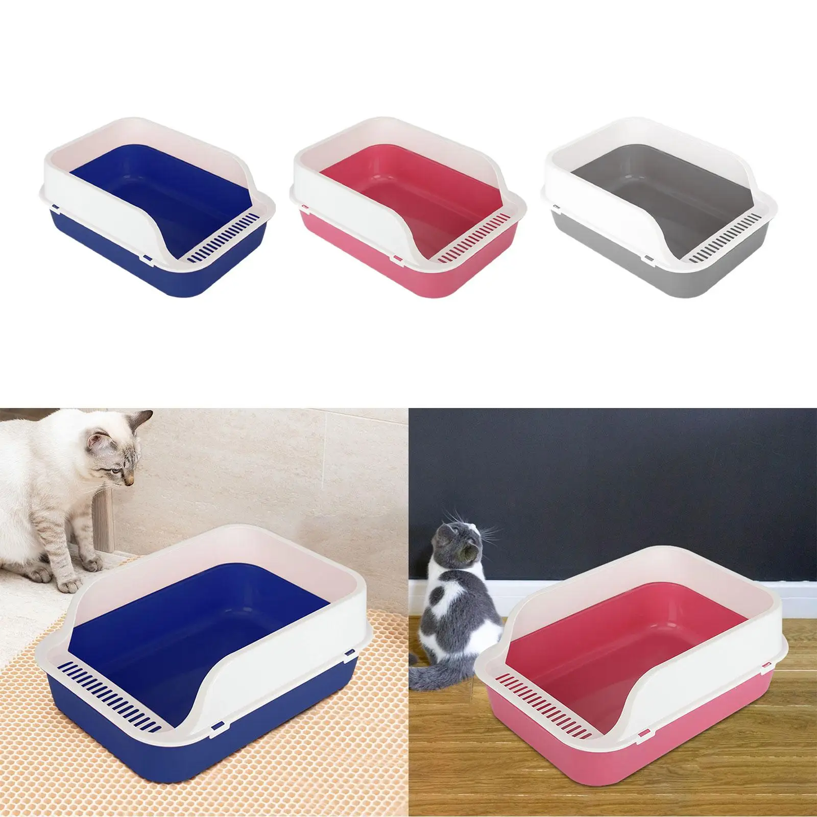 Kitty Litter Pan, Cat Litter Box Anti Splashing Cats Potty Toilet with High Side Semi Closed Pet Litter Tray Cats Litter Pan