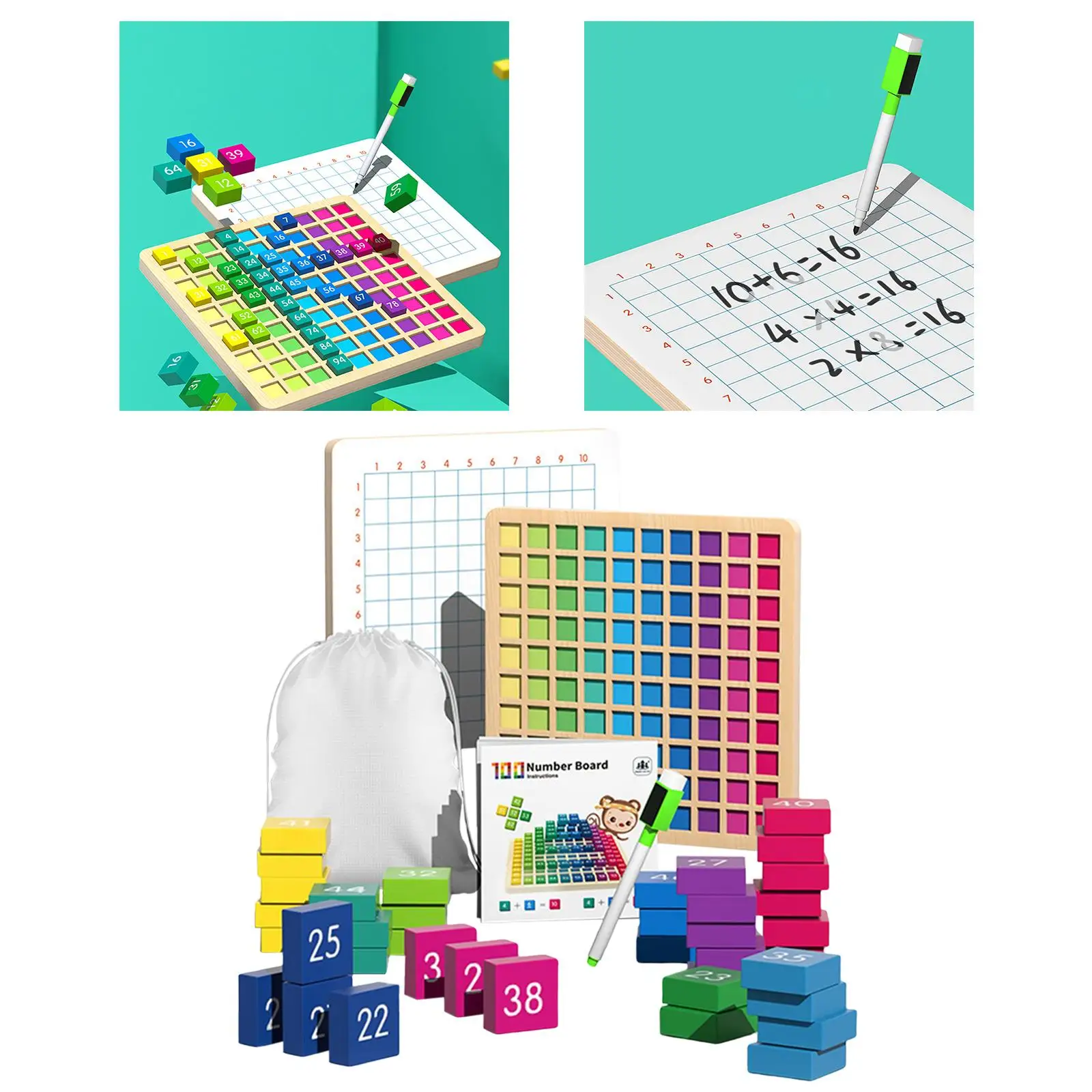 Times Table Games Math Education Materials Multiplication Learning Tray with Block Multiplication Table Board Game for Exercise