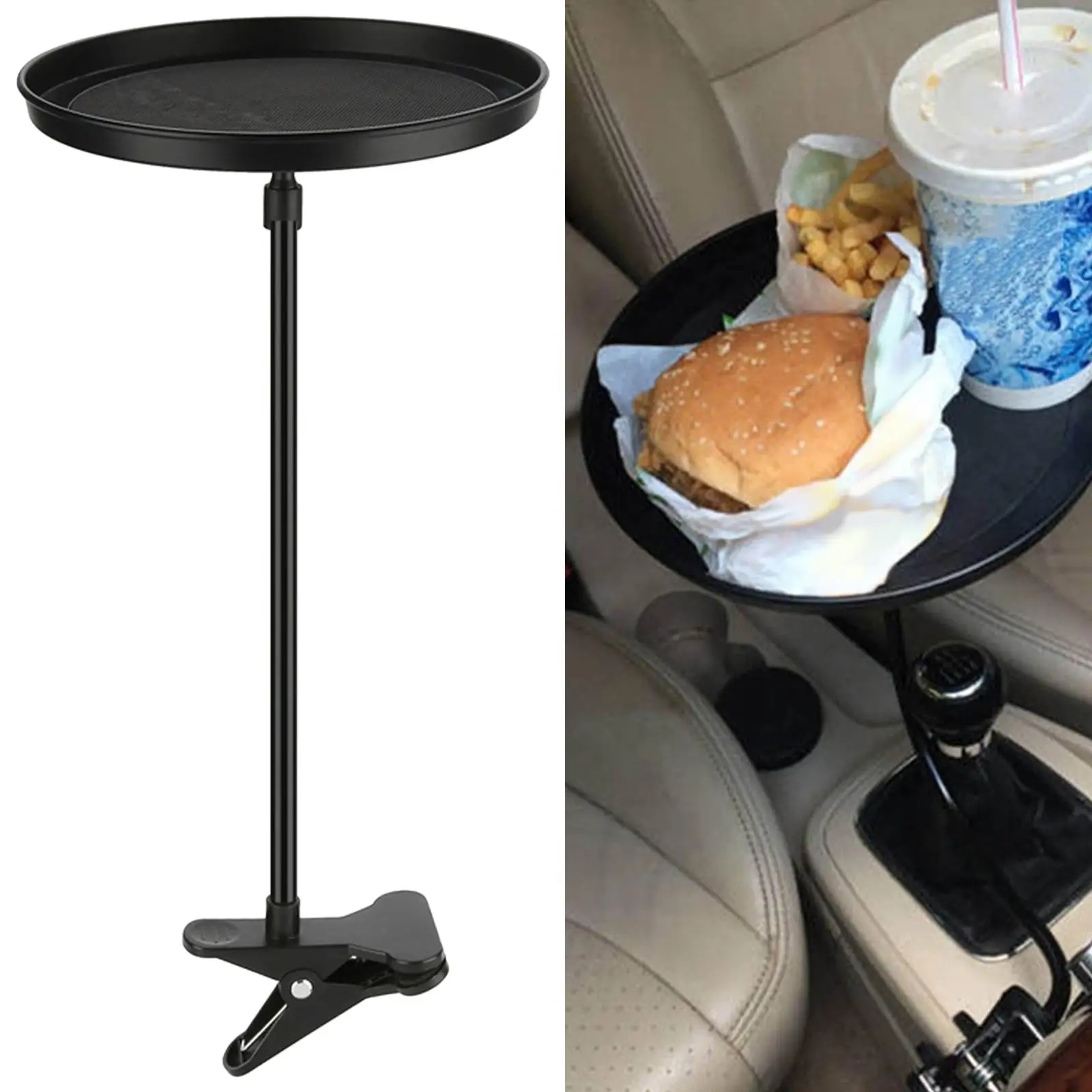 Car Food Tray Non-Skid Organizer Stand W/ Clamp Fit for Automobile Bottle