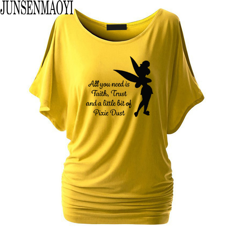 moda feminina tudo que você precisa um pouco de confiança pó pixie camisa femme tinkerbell impresso bonito harajuku