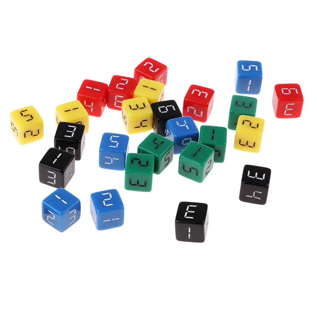 25 Pieces Acrylic 6 Side Numbered Dice D6 for Kids Math DND Board Game Toy