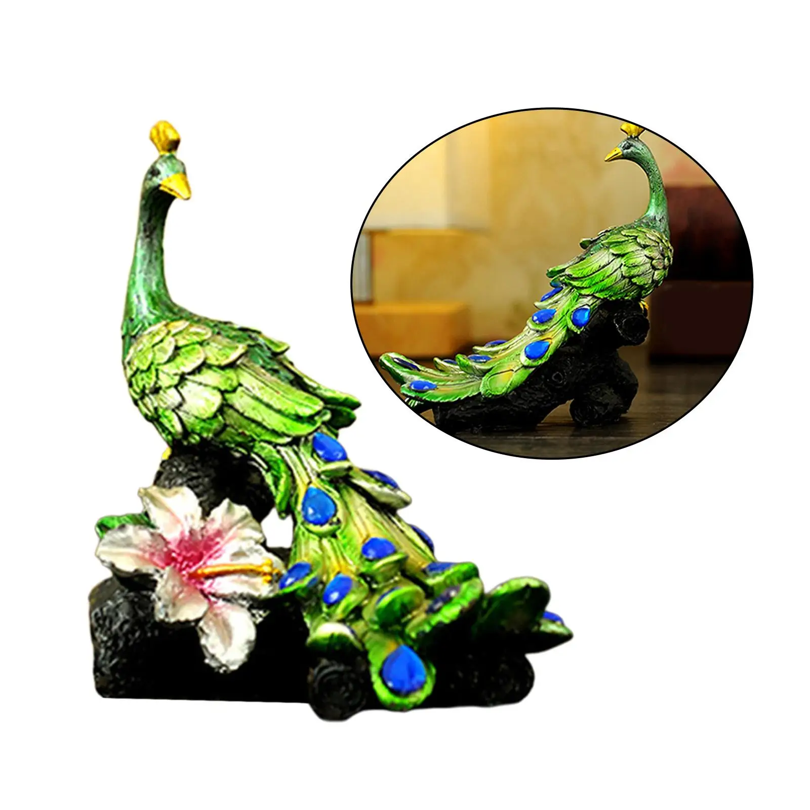 Peacock Statue Decorative Peacock Standing on Stump Figurine  Sculptures for  Desktop Decorations